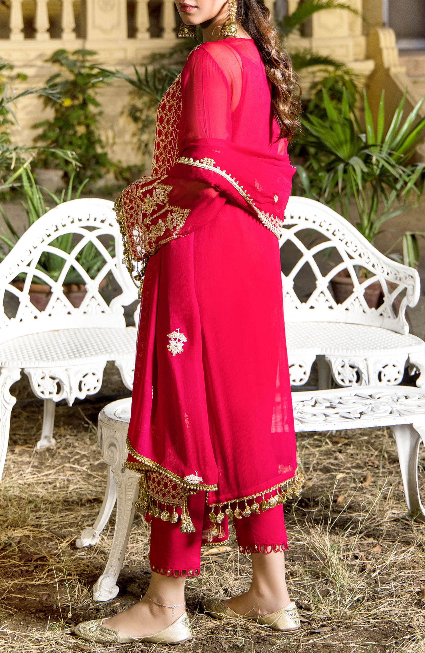 Unstitched 3 Piece Embroidered Chiffon Shirt , Raw Silk Pant and Chiffon Dupatta (NRF-024/U RED)