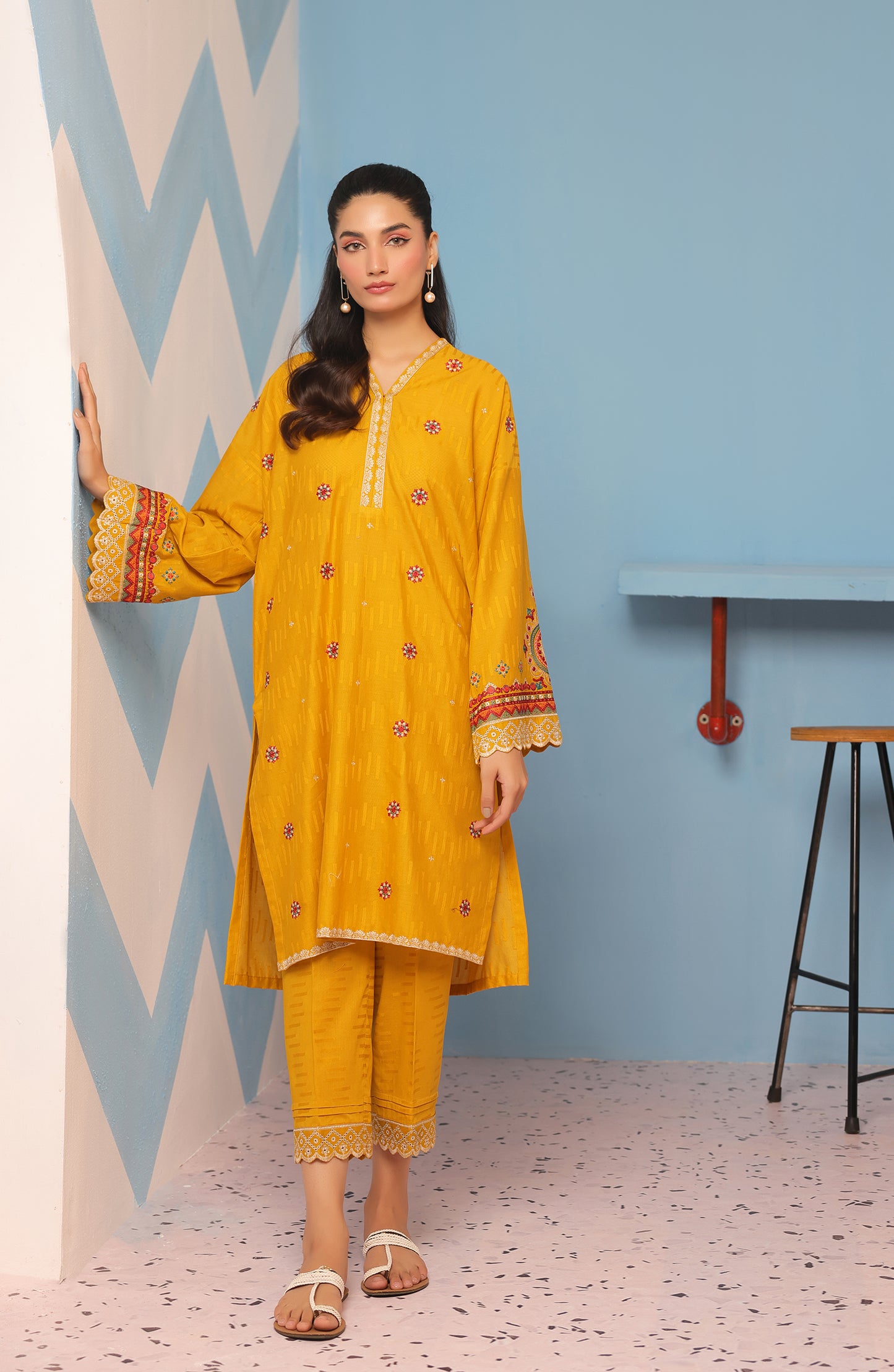 Stitched 2 Piece Embroidered Jacquard Shirt and Jacquard Pant  (WRHJ23W-2022)