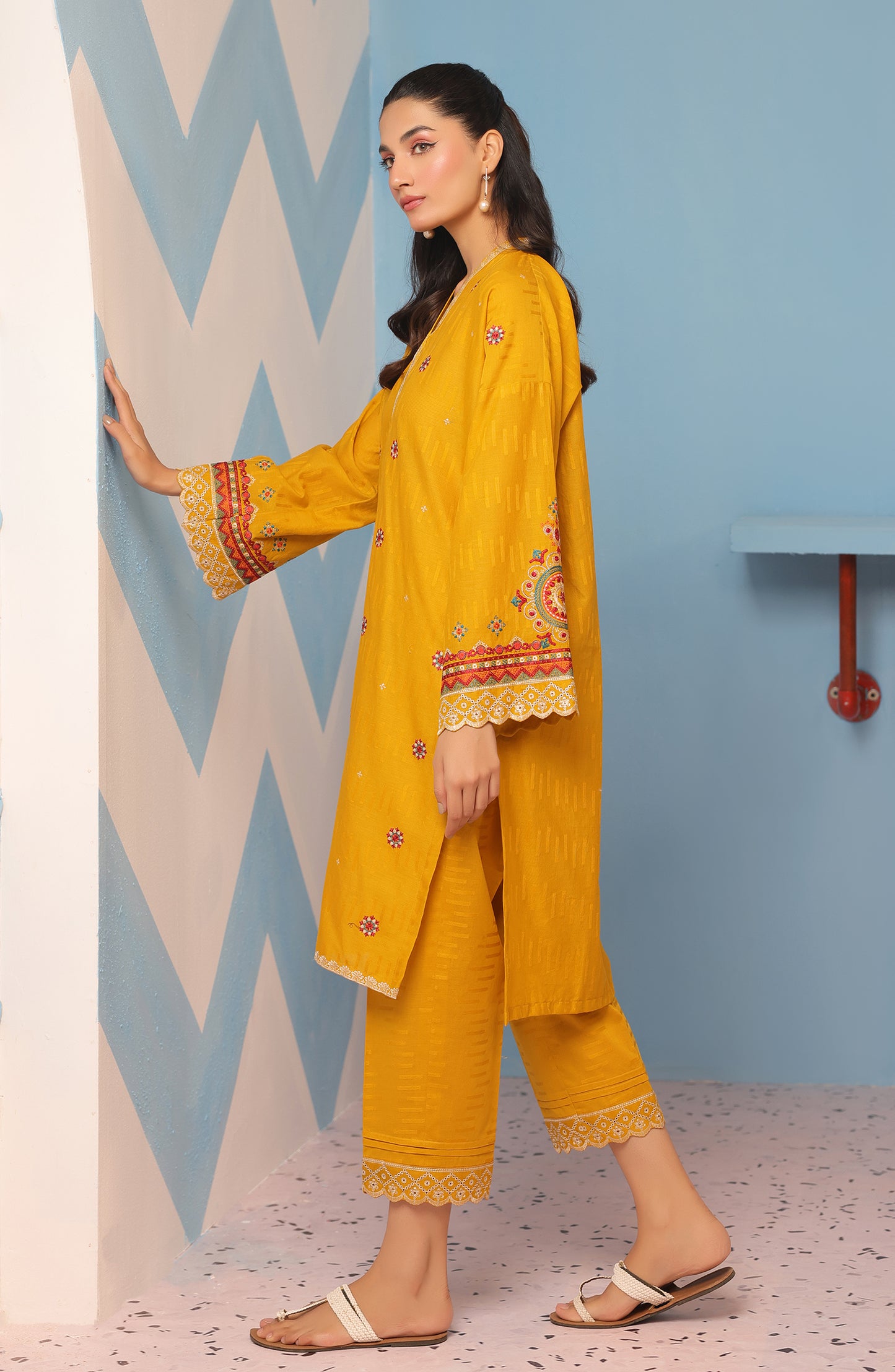 Stitched 2 Piece Embroidered Jacquard Shirt and Jacquard Pant  (WRHJ23W-2022)