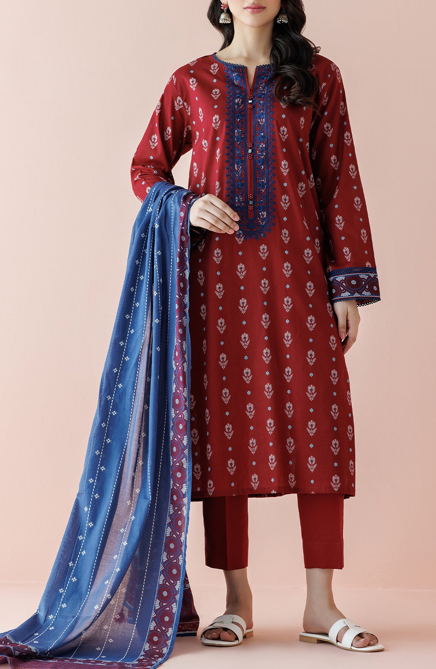 OTL-24-025/U RED LAWN Women UNSTITCHED SHIRT DUPATTA PANTS