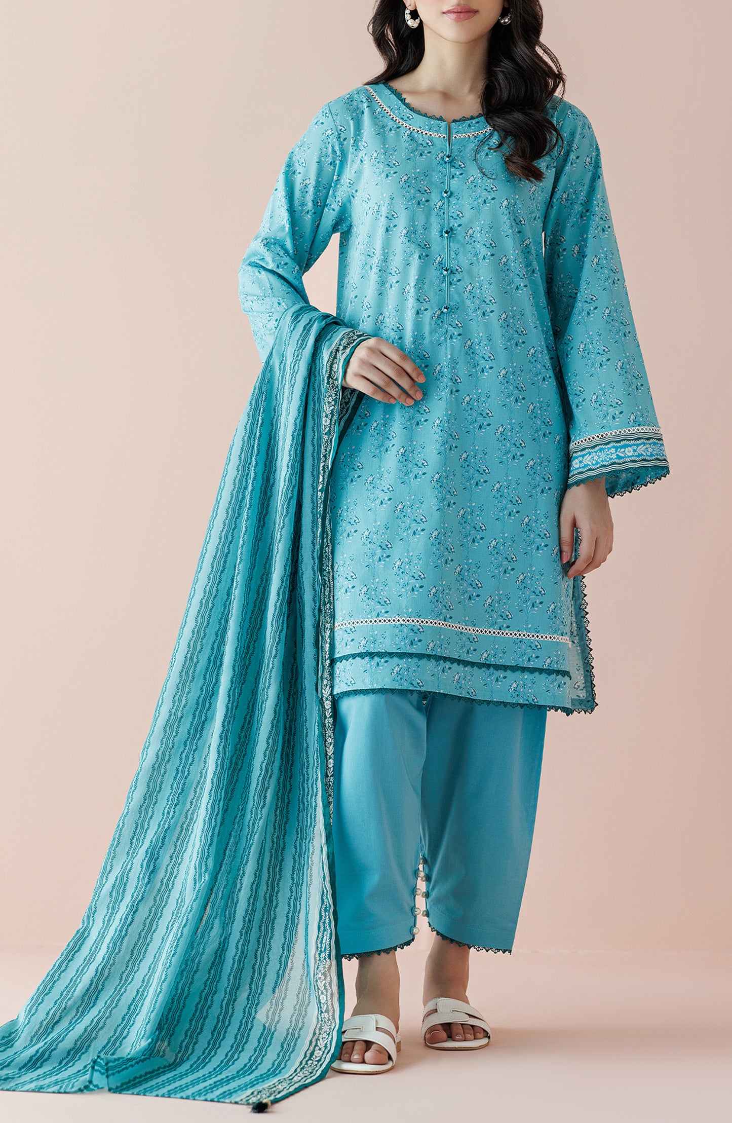 OTL-24-238/S ICE BLUE LAWN Women READY TO WEAR SHIRT DUPATTA PANTS