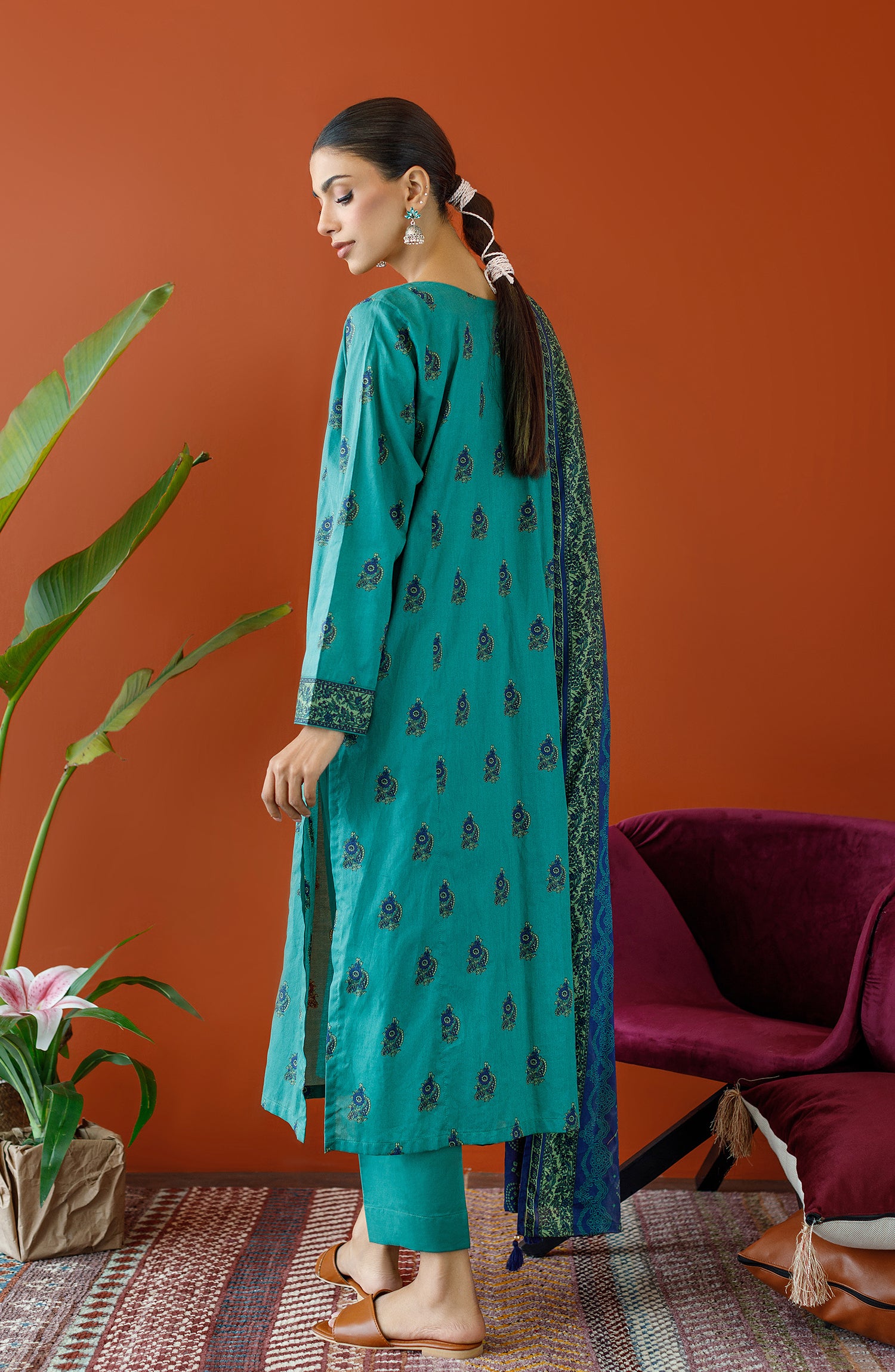 OTL-23-132/S GREEN CAMBRIC Women READY TO WEAR SHIRT DUPATTA PANTS