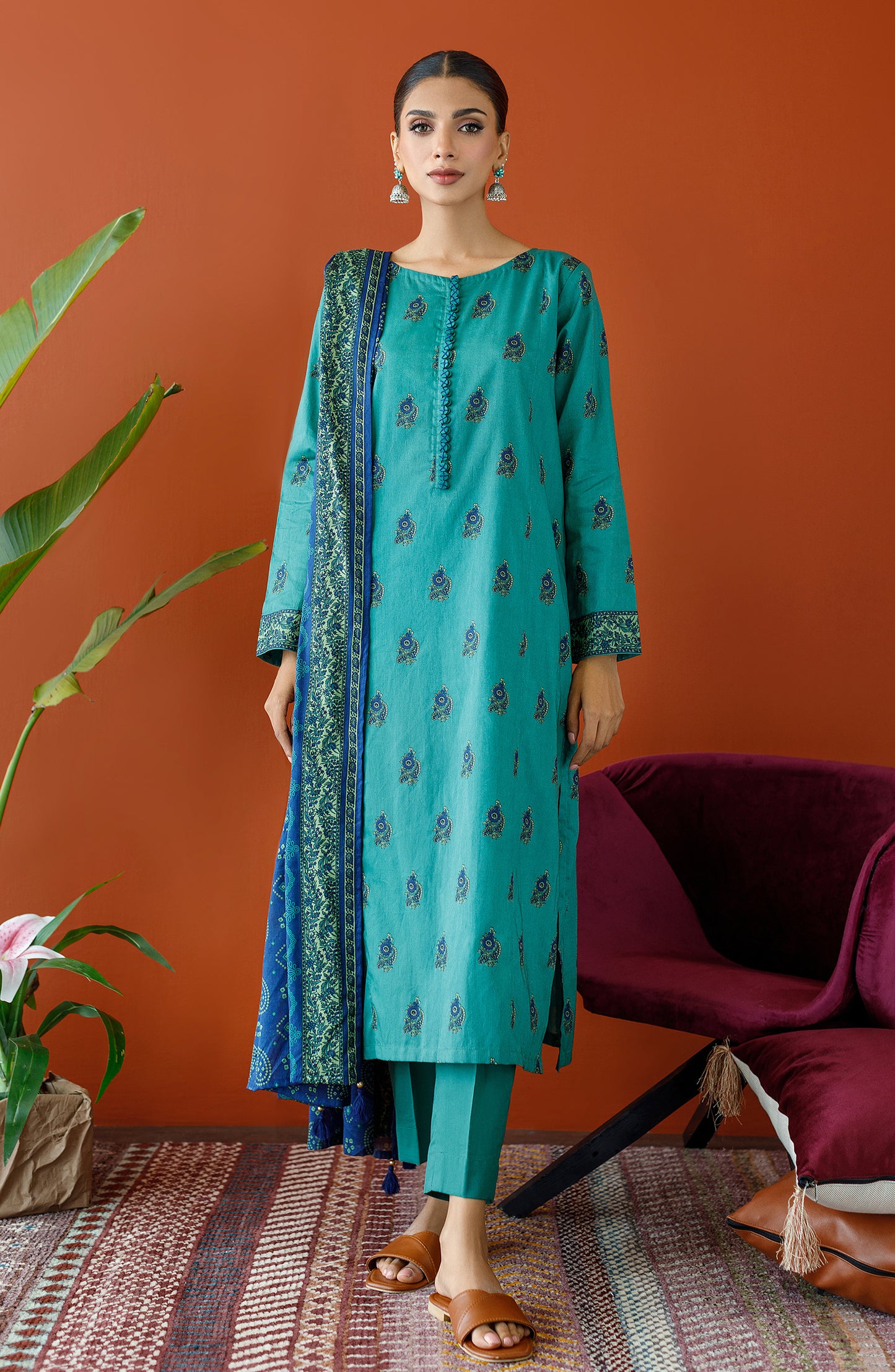 OTL-23-132/S GREEN CAMBRIC Women READY TO WEAR SHIRT DUPATTA PANTS