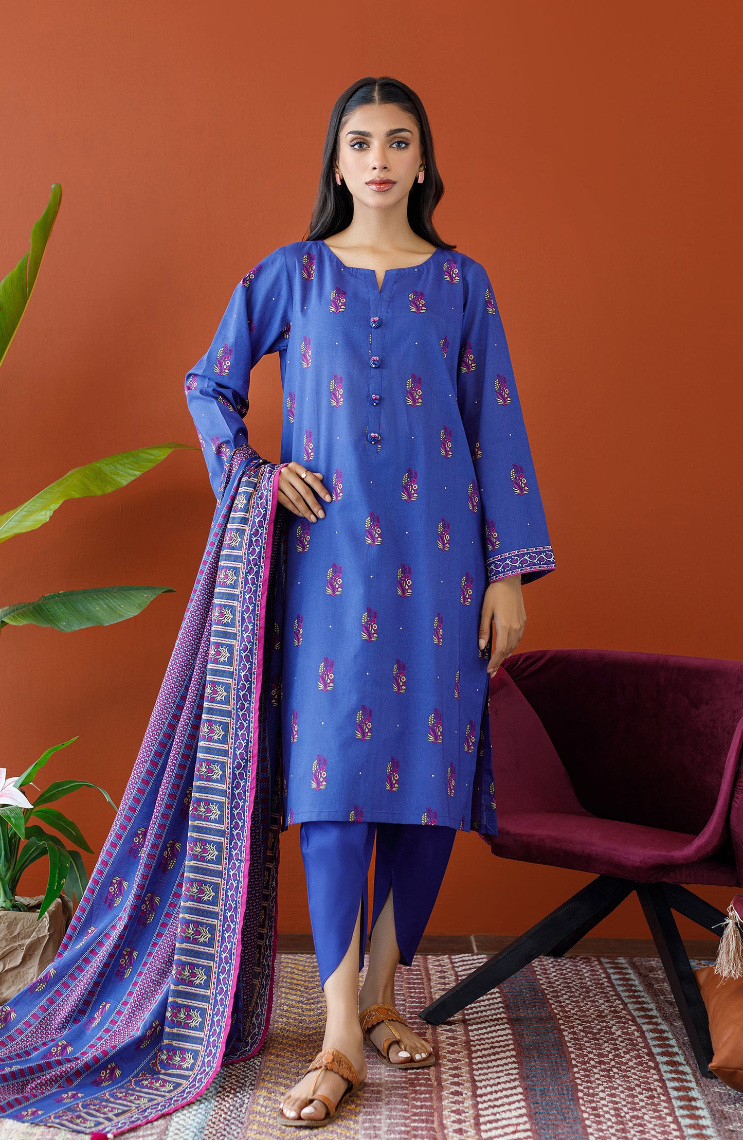 OTL-23-150/U BLUE LAWN Women UNSTITCHED SHIRT DUPATTA PANTS