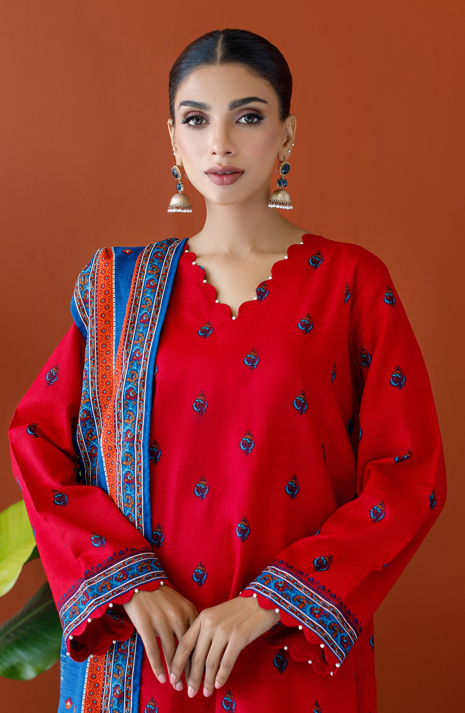 OTL-23-199/S RED KHADDAR Women READY TO WEAR SHIRT DUPATTA PANTS