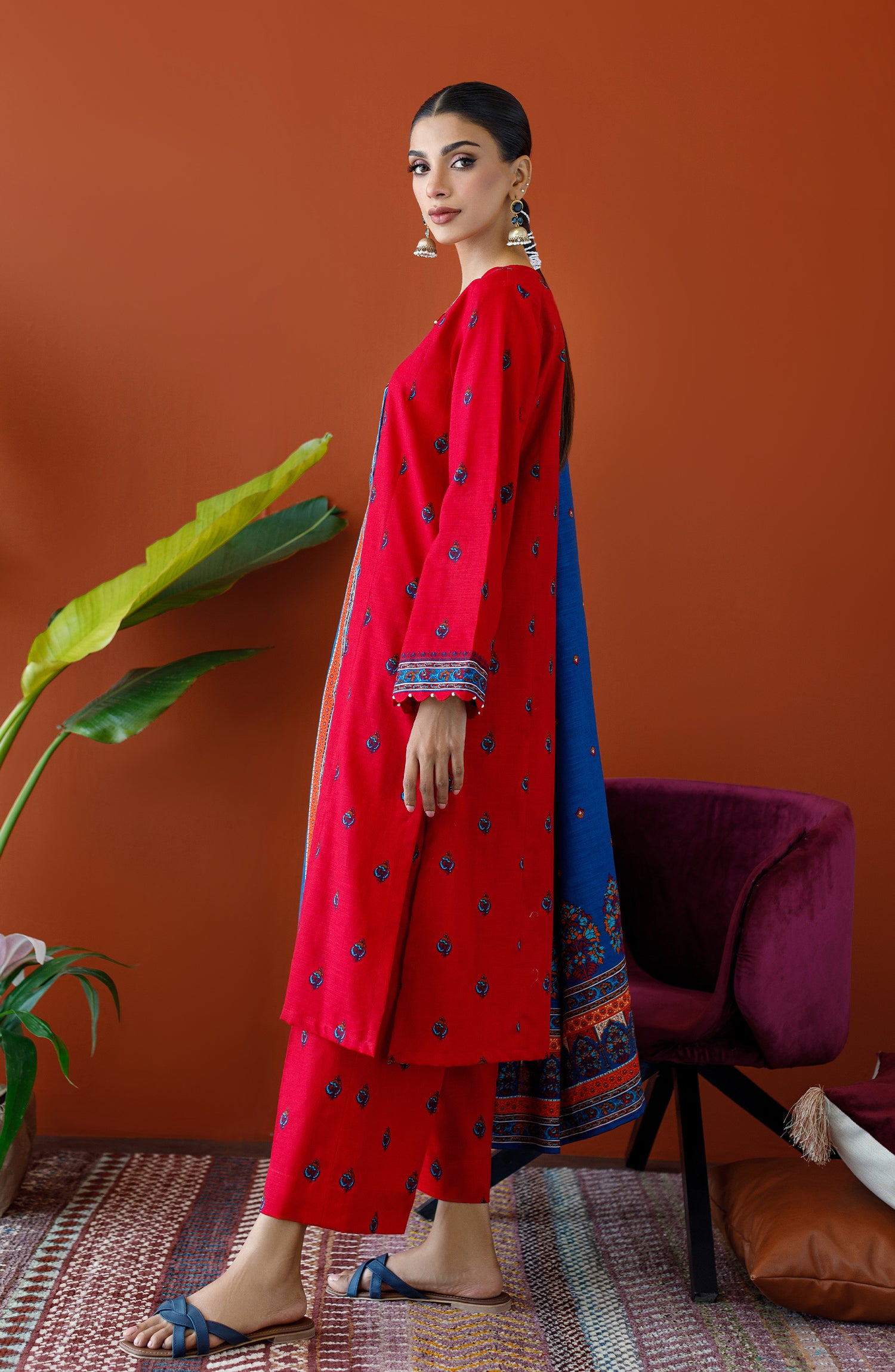 OTL-23-199/S RED KHADDAR Women READY TO WEAR SHIRT DUPATTA PANTS