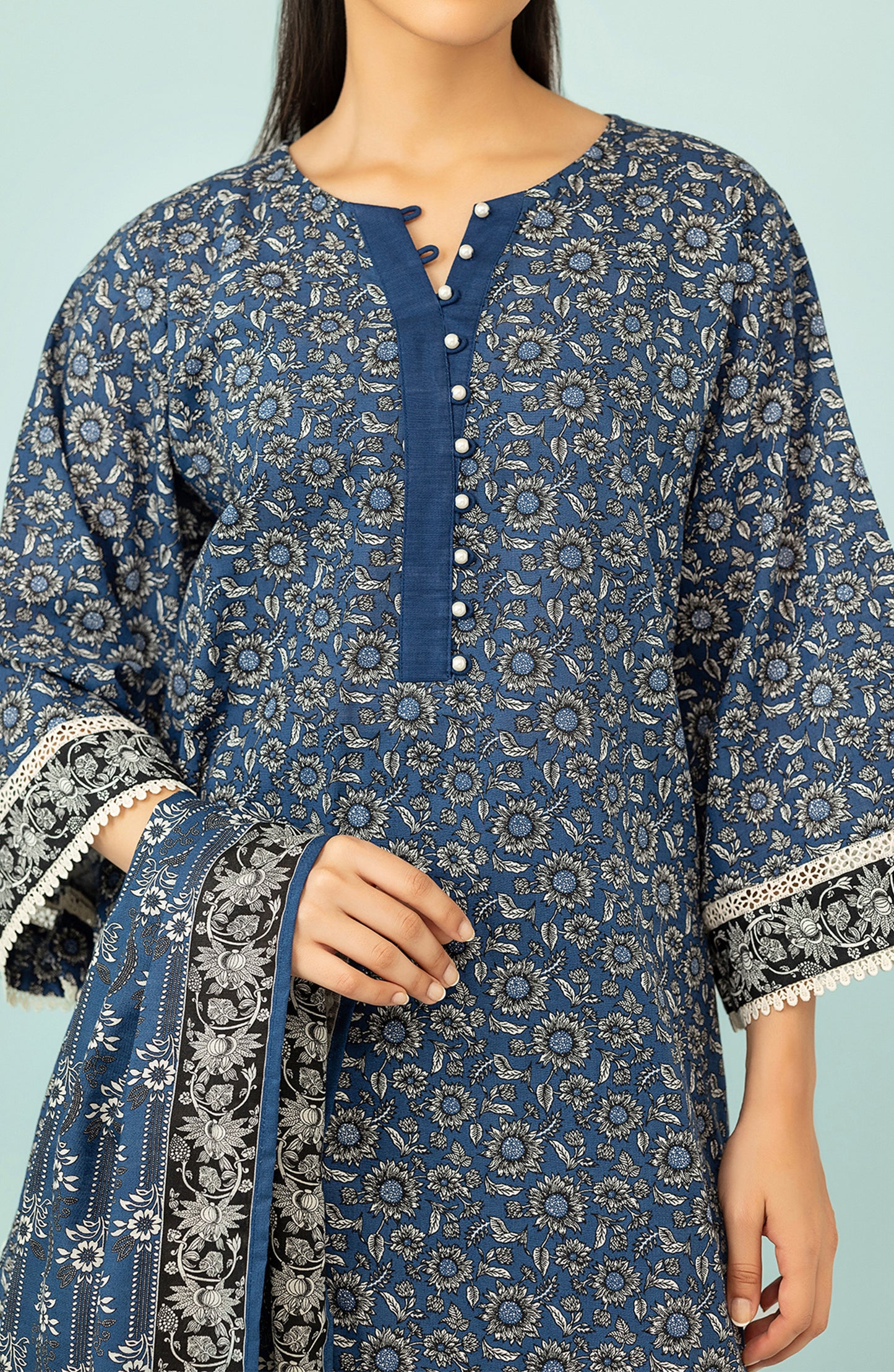 OTL-24-315/U DARK BLUE KHADDAR Women UNSTITCHED SHIRT DUPATTA PANTS