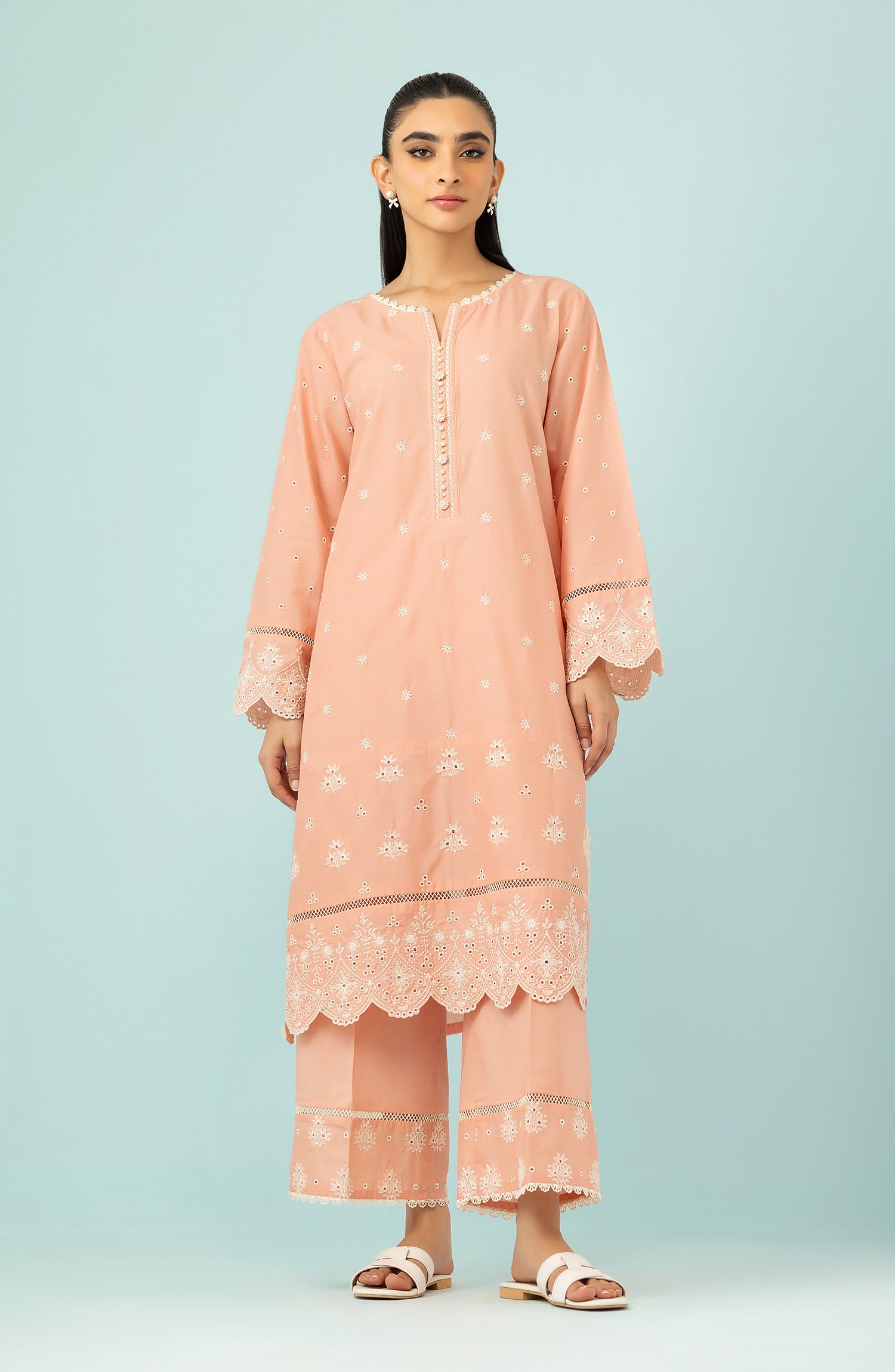 Stitched 2 Piece Embroidered Cambric Shirt and Cambric Pant  (WRHC24S-2021/S PINK)