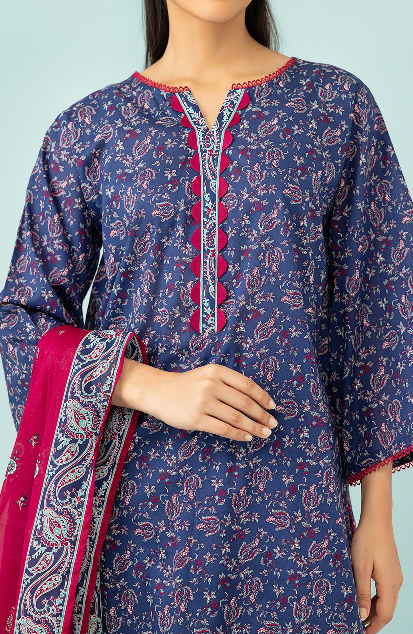 Unstitched 3 Piece Printed Lawn Shirt , Cambric Pant and Lawn Dupatta (OTL-24-156/U BLUE)