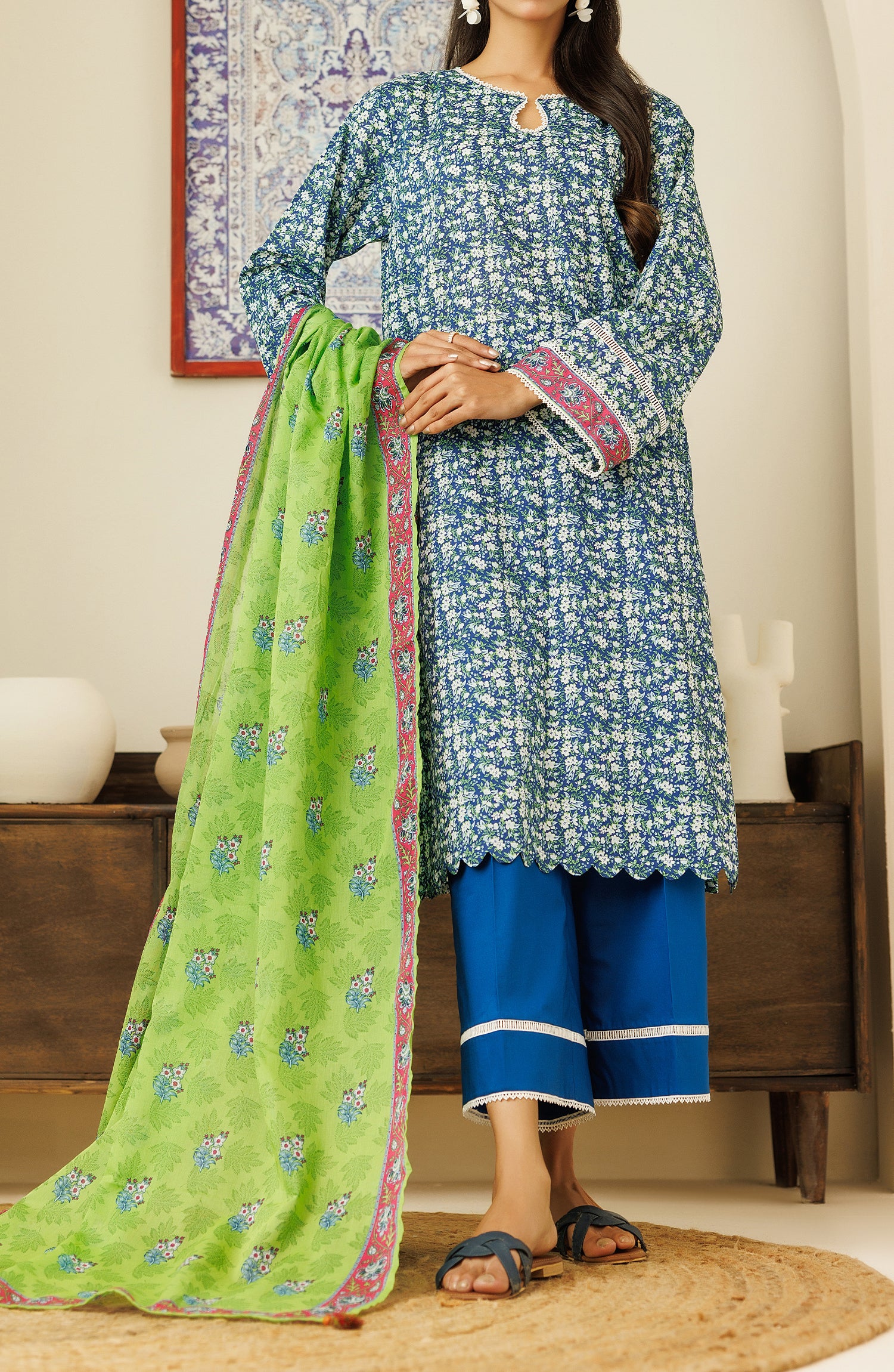 OTL-24-337/U BLUE LAWN Women UNSTITCHED SHIRT DUPATTA PANTS