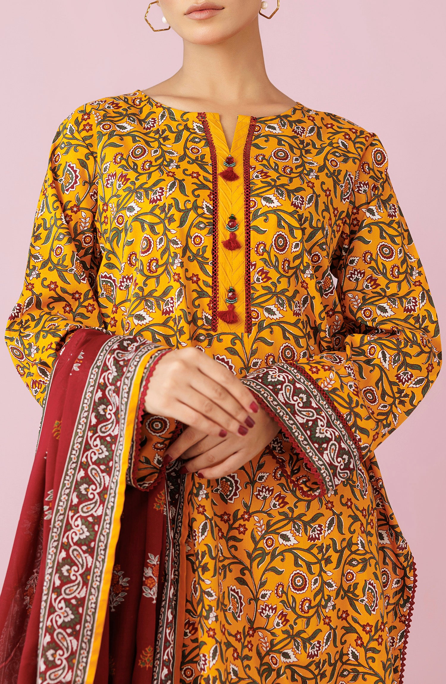 Unstitched 3 Piece Printed Lawn Shirt , Cambric Pant and Lawn Dupatta (OTL-24-186/U YELLOW)