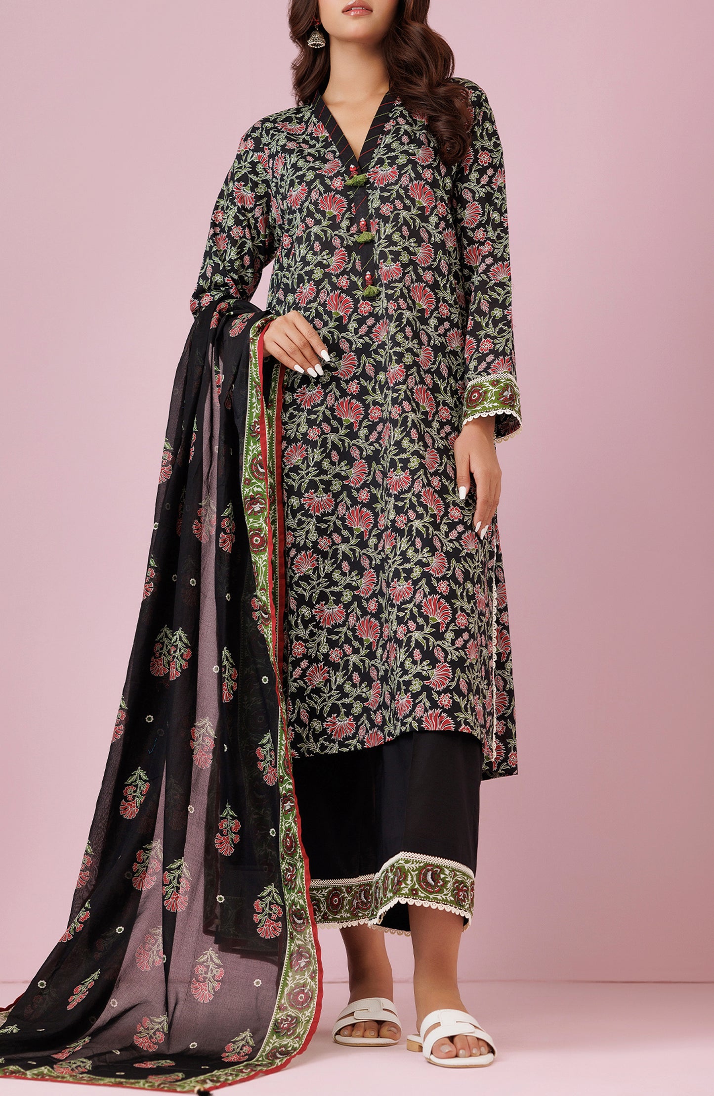 OTL-24-350/U BLACK LAWN Women UNSTITCHED SHIRT DUPATTA PANTS