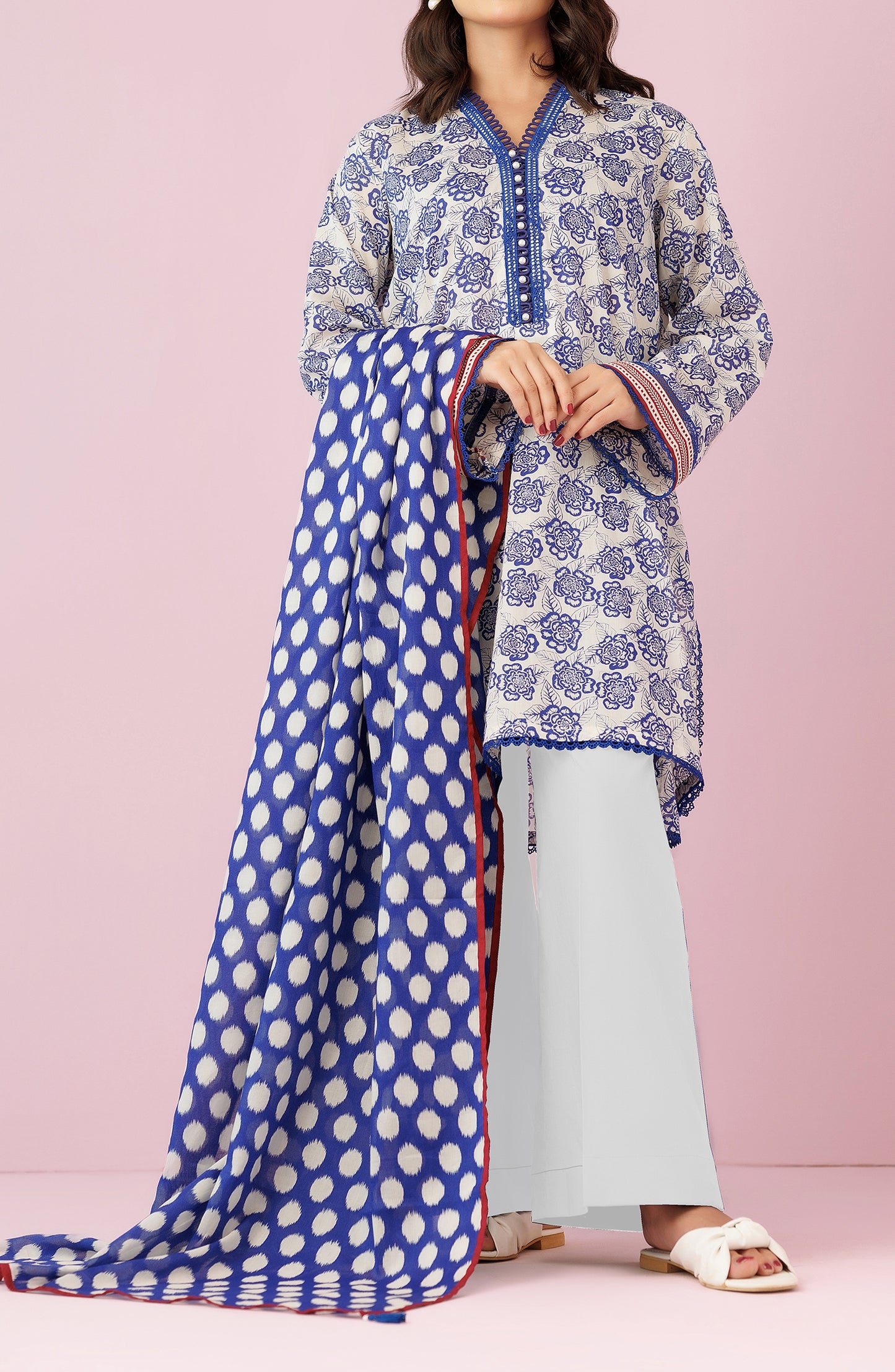 Unstitched 3 Piece Printed Lawn Shirt , Cambric Pant and Lawn Dupatta (OTL-24-127/U BEIGE)