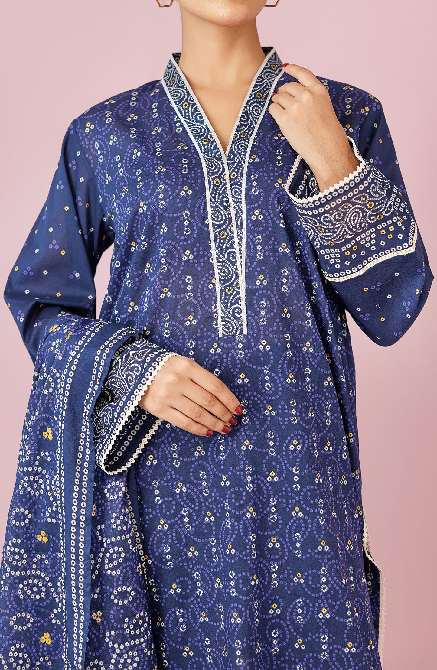 Stitched 3 Piece Printed Lawn Shirt , Cambric Pant and Lawn Dupatta (OTL-24-398/S PURPLE)