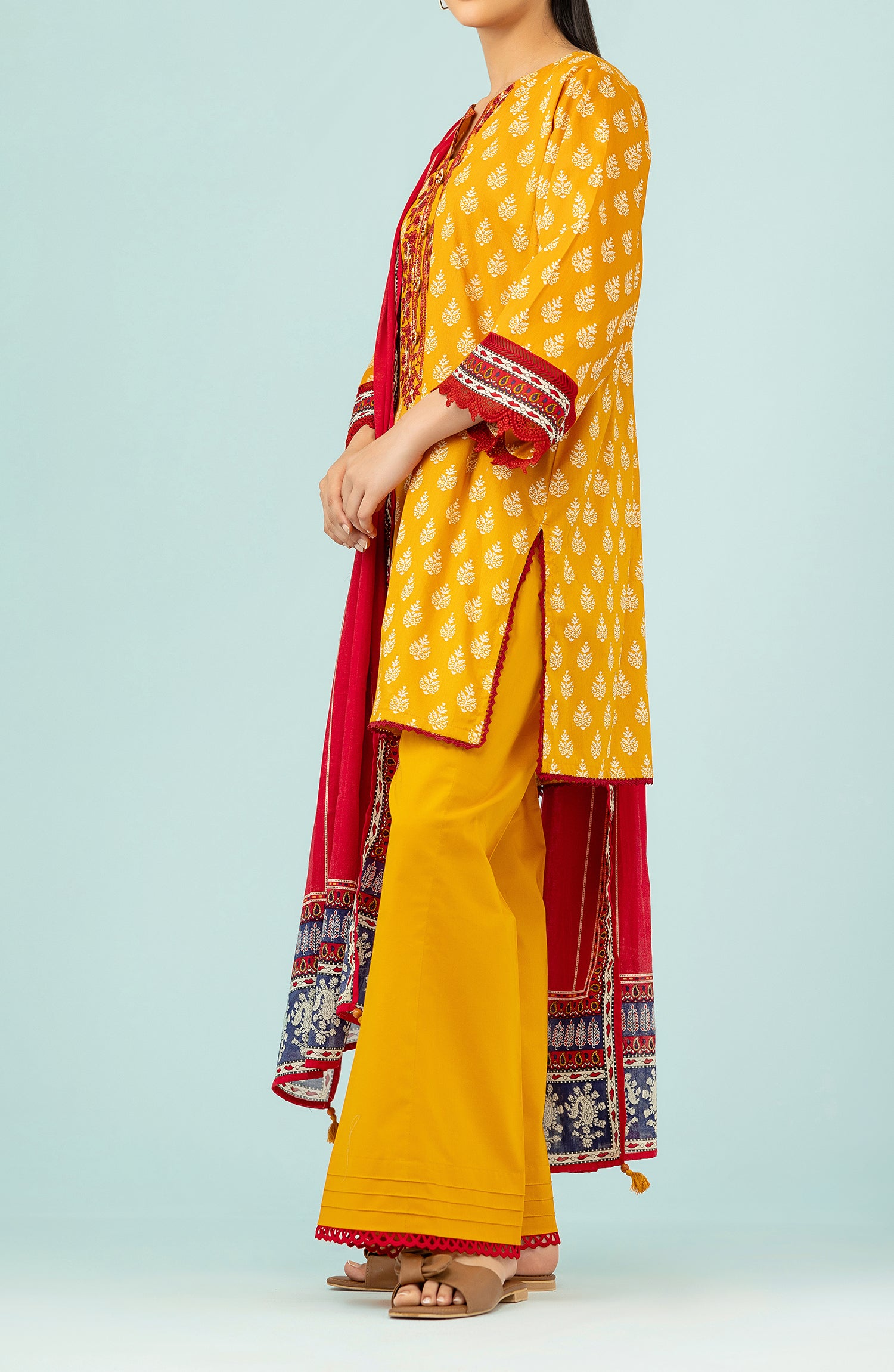 Unstitched 3 Piece Embroidered Lawn Shirt , Cambric Pant and Lawn Dupatta (OTL-24-126/U OCHRE)