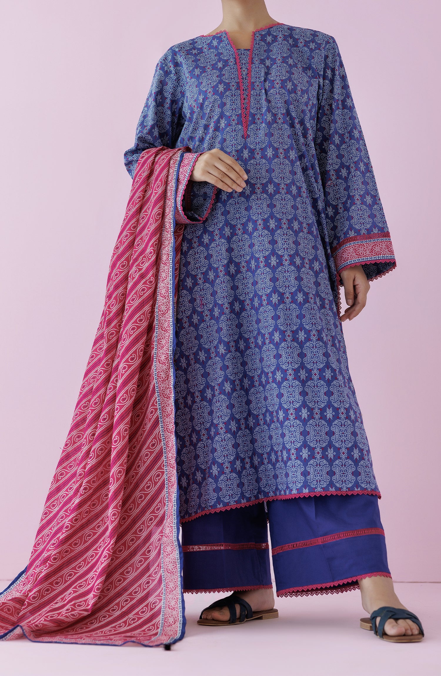 Stitched 3 Piece Printed Lawn Shirt , Cambric Pant and Lawn Dupatta (OTL-24-210/S BLUE)