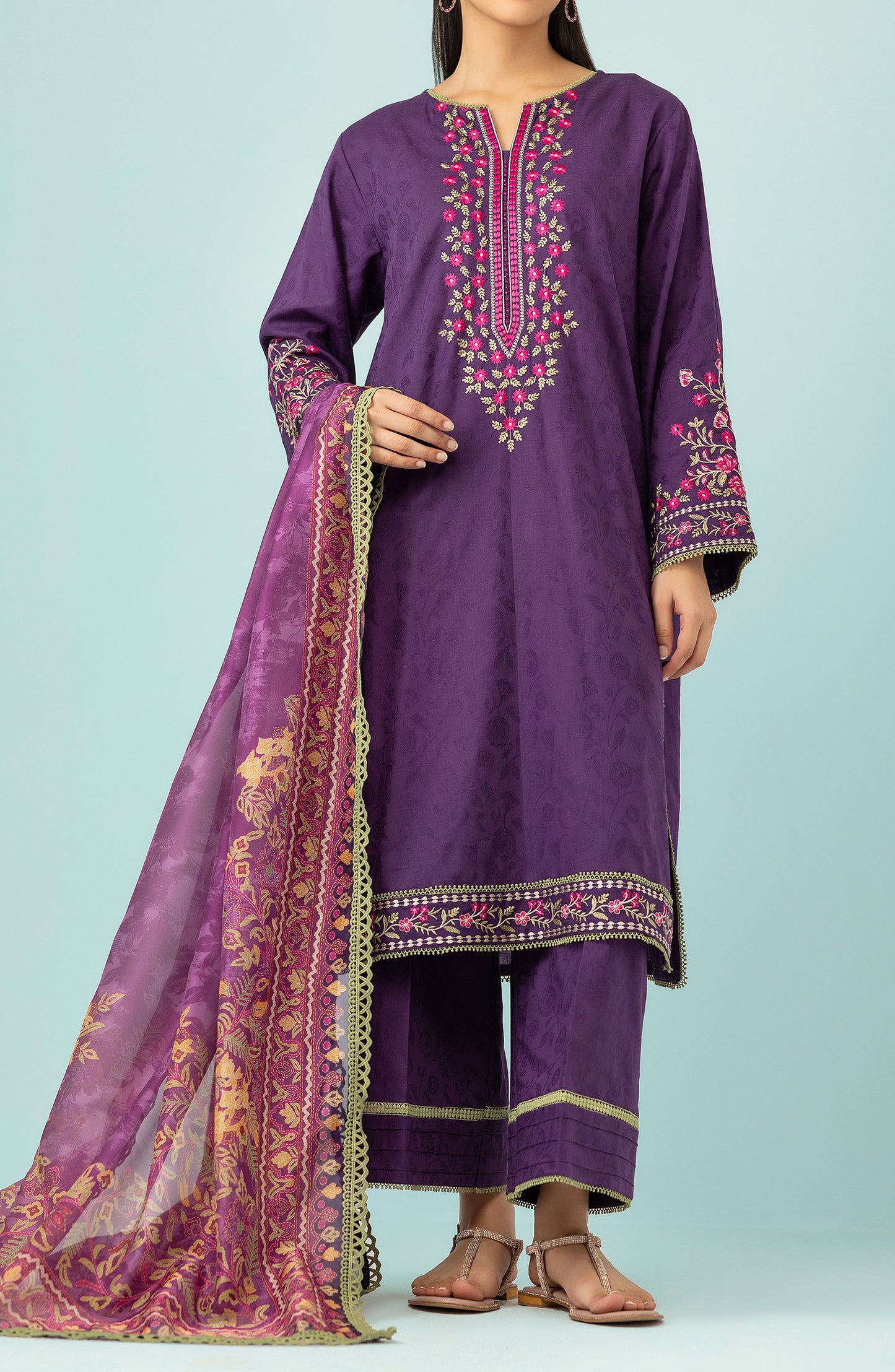 OTL-24-257/U PURPLE JACQUARD Women UNSTITCHED SHIRT DUPATTA PANTS