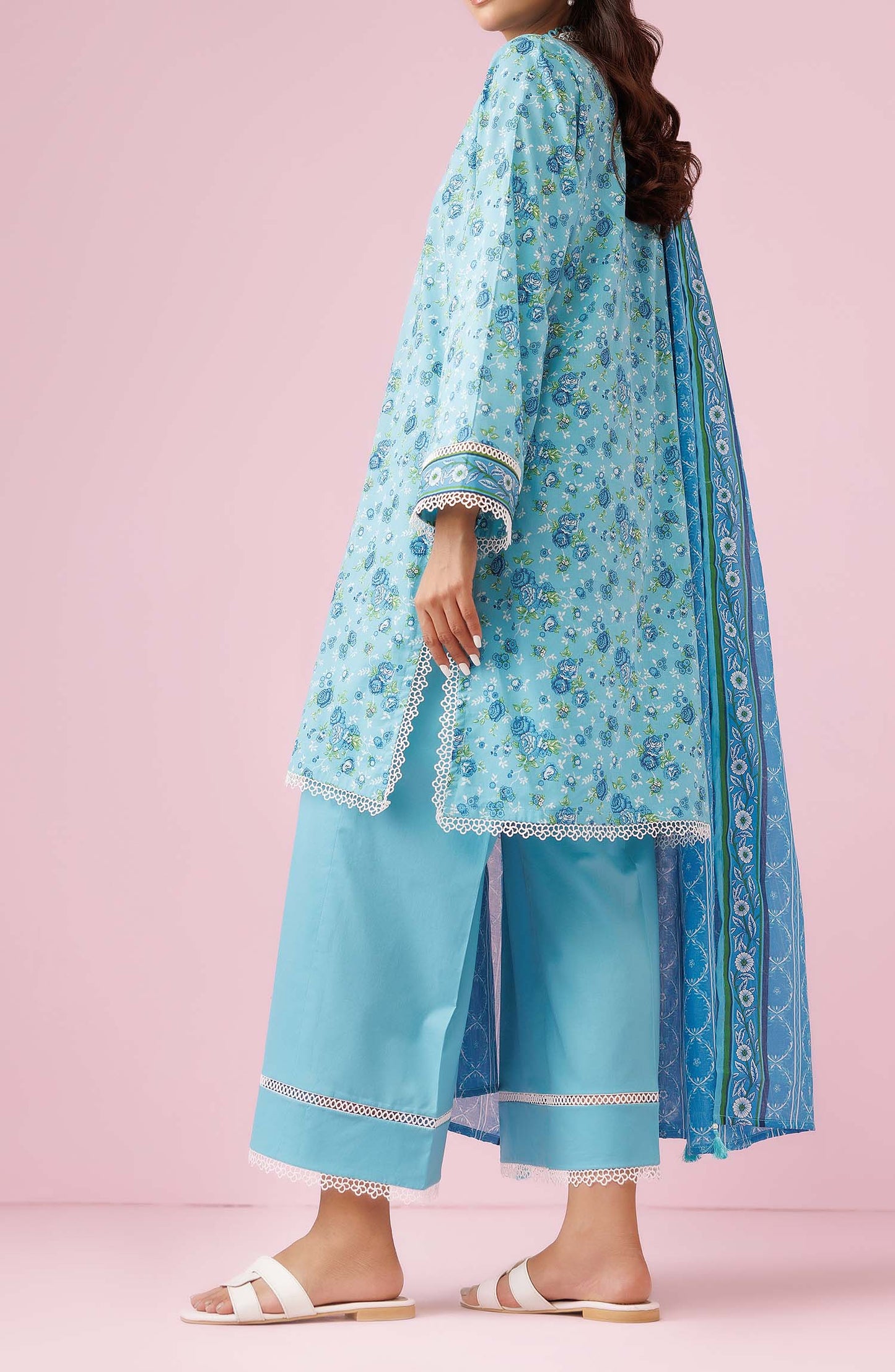 Unstitched 3 Piece Printed Lawn Shirt , Cambric Pant and Lawn Dupatta (OTL-24-233/U SKY BLUE)