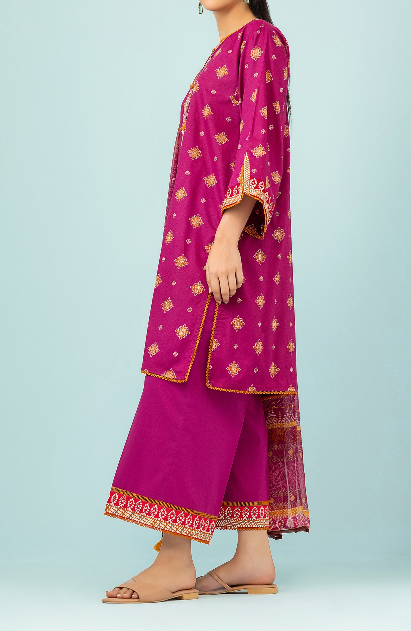 Unstitched 3 Piece Embroidered Lawn Shirt , Cambric Pant and Kitonic Chiffon Dupatta (OTL-24-110/U MAGENTA)