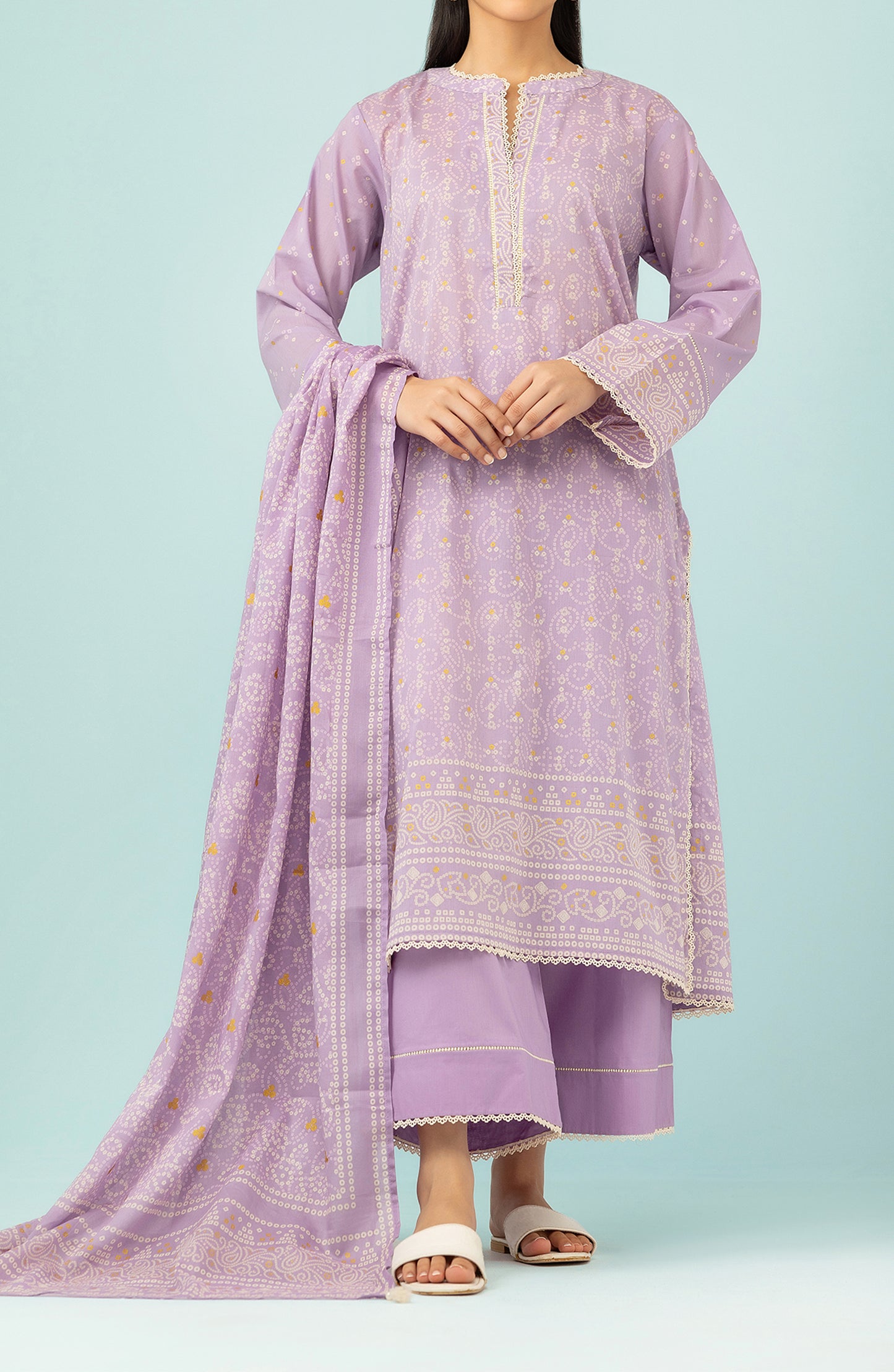 Unstitched 3 Piece Printed Lawn Shirt , Cambric Pant and Lawn Dupatta (OTL-24-415/U LILAC)