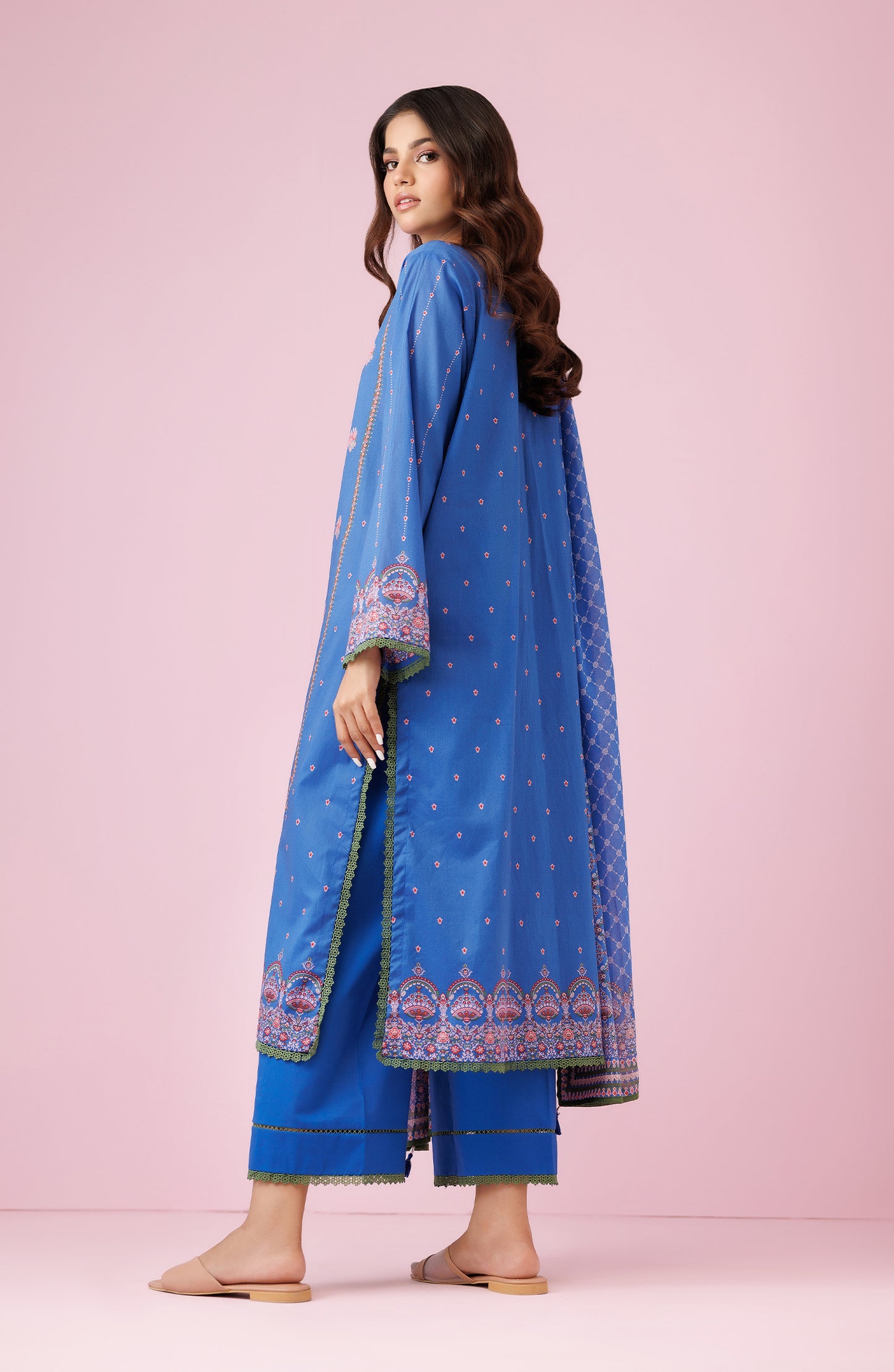 Unstitched 3 Piece Embroidered Lawn Shirt , Cambric Pant and Kitonic Chiffon Dupatta (OTL-24-407/U BLUE)