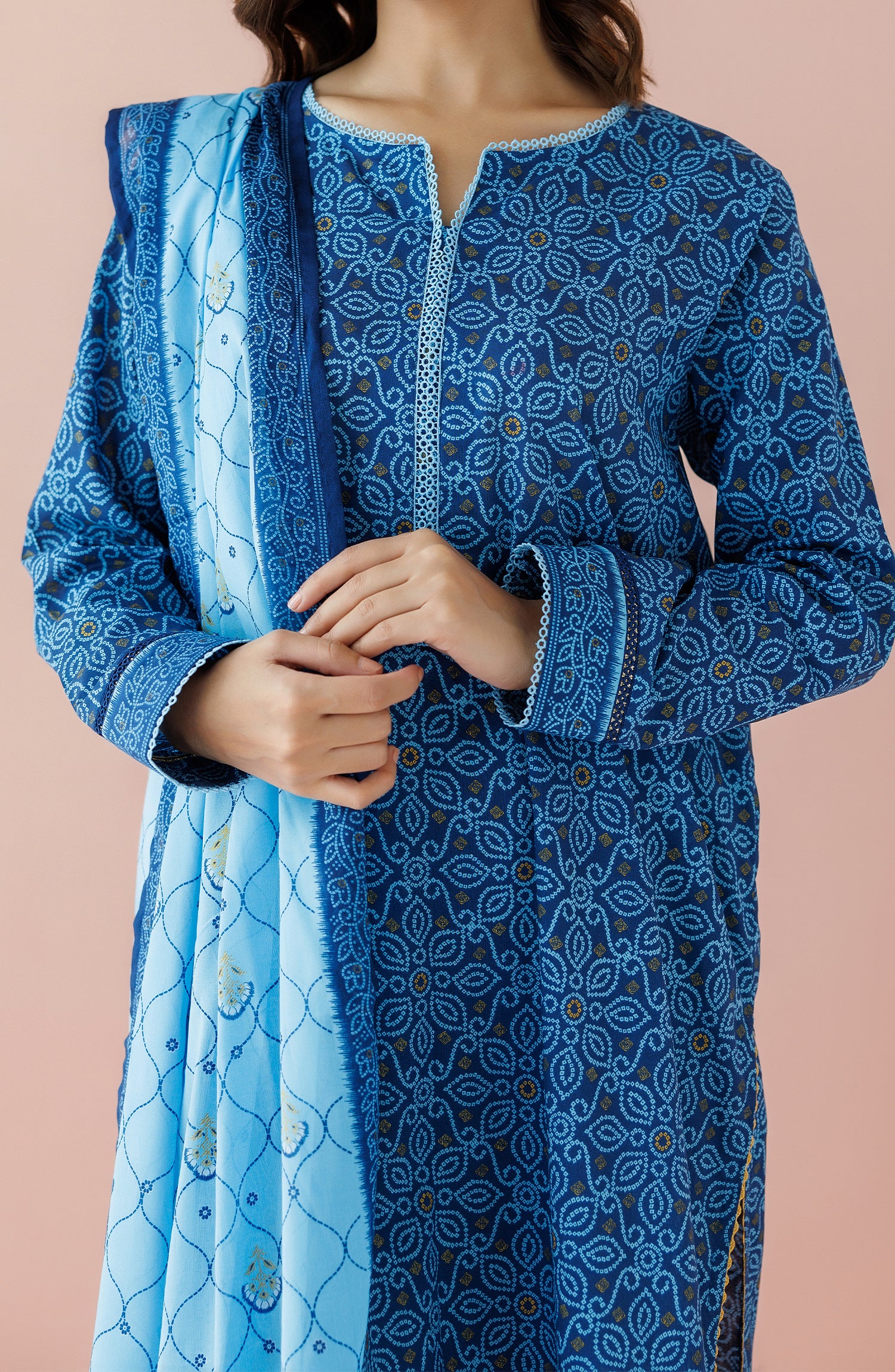 Stitched 3 Piece Printed Lawn Shirt , Cambric Pant and Lawn Dupatta (OTL-24-199/S BLUE)