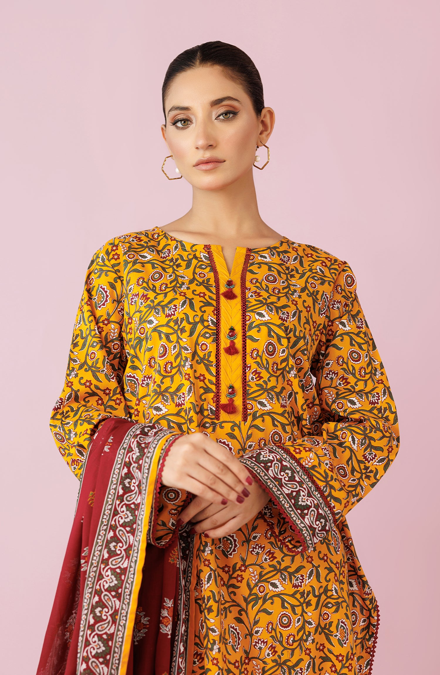 Unstitched 3 Piece Printed Lawn Shirt , Cambric Pant and Lawn Dupatta (OTL-24-186/U YELLOW)