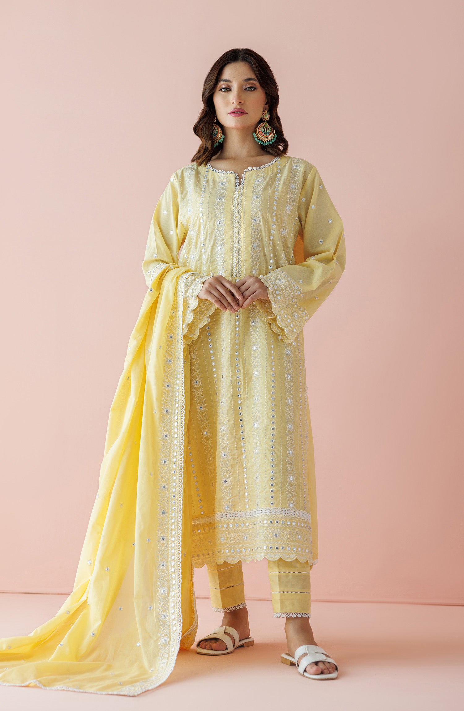 Unstitched 3 Piece Embroidered Lawn Shirt , Cambric Pant and Lawn Dupatta (WRFC24S-3008/U YELLOW)