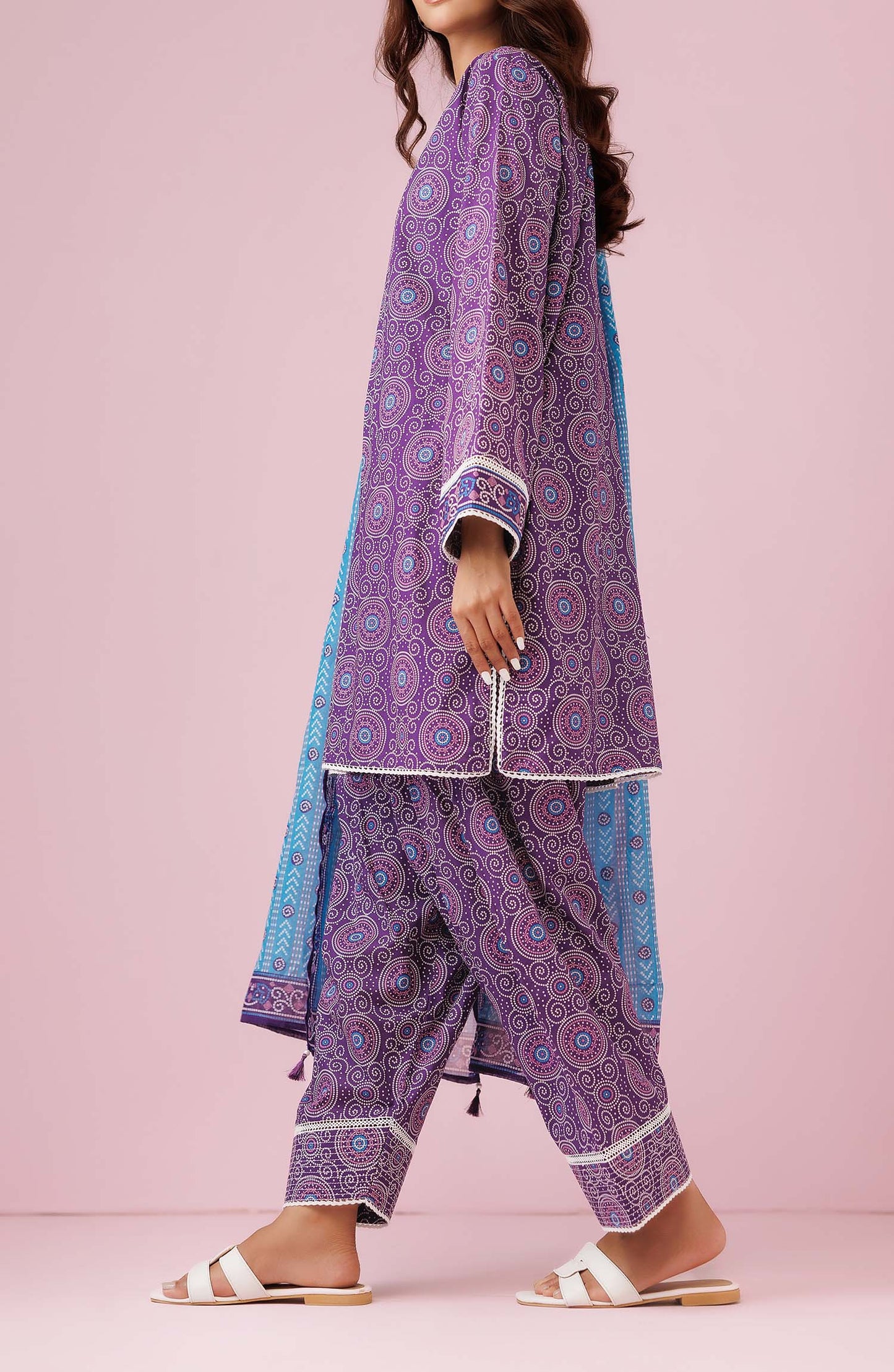 Unstitched 3 Piece Printed Lawn Shirt , Cambric Pant and Lawn Dupatta (OTL-24-376/U PURPLE)