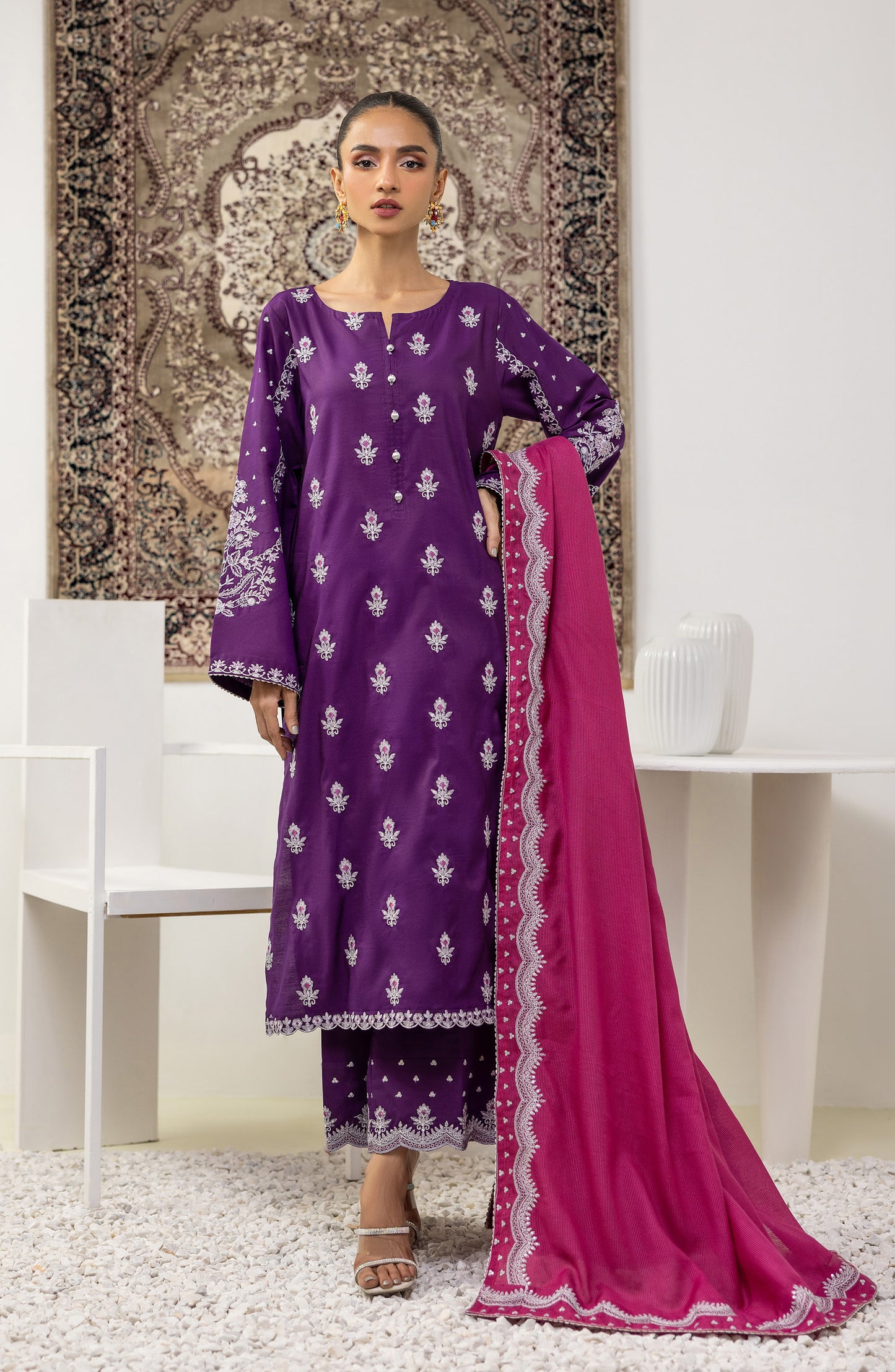 OTLF-23-055/S PURPLE RAW SILK Women READY TO WEAR SHIRT DUPATTA PANTS