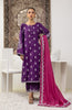 Stitched 3 Piece Embroidered Raw Silk Shirt , Raw Silk Pant and Slub Khaddar Dupatta (OTLF-23-055/S PURPLE)