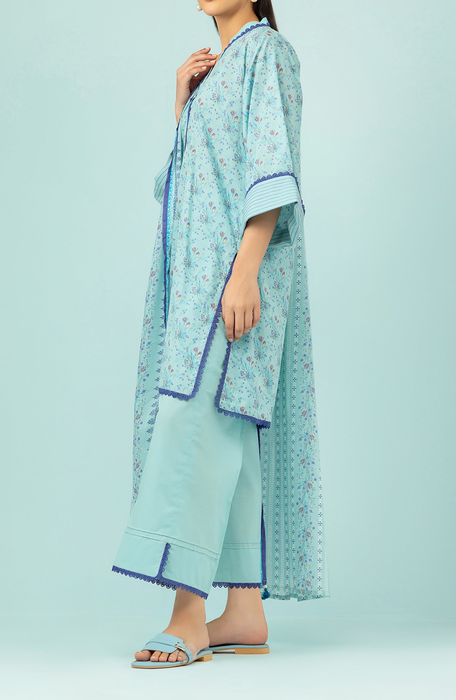 Unstitched 3 Piece Printed Lawn Shirt , Cambric Pant and Lawn Dupatta (OTL-24-177/U ICE BLUE)