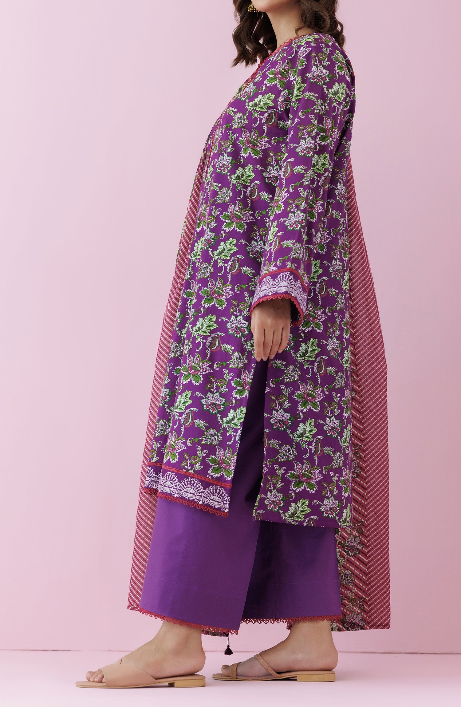 Unstitched 3 Piece Printed Lawn Shirt , Cambric Pant and Lawn Dupatta (OTL-24-133/U PURPLE)