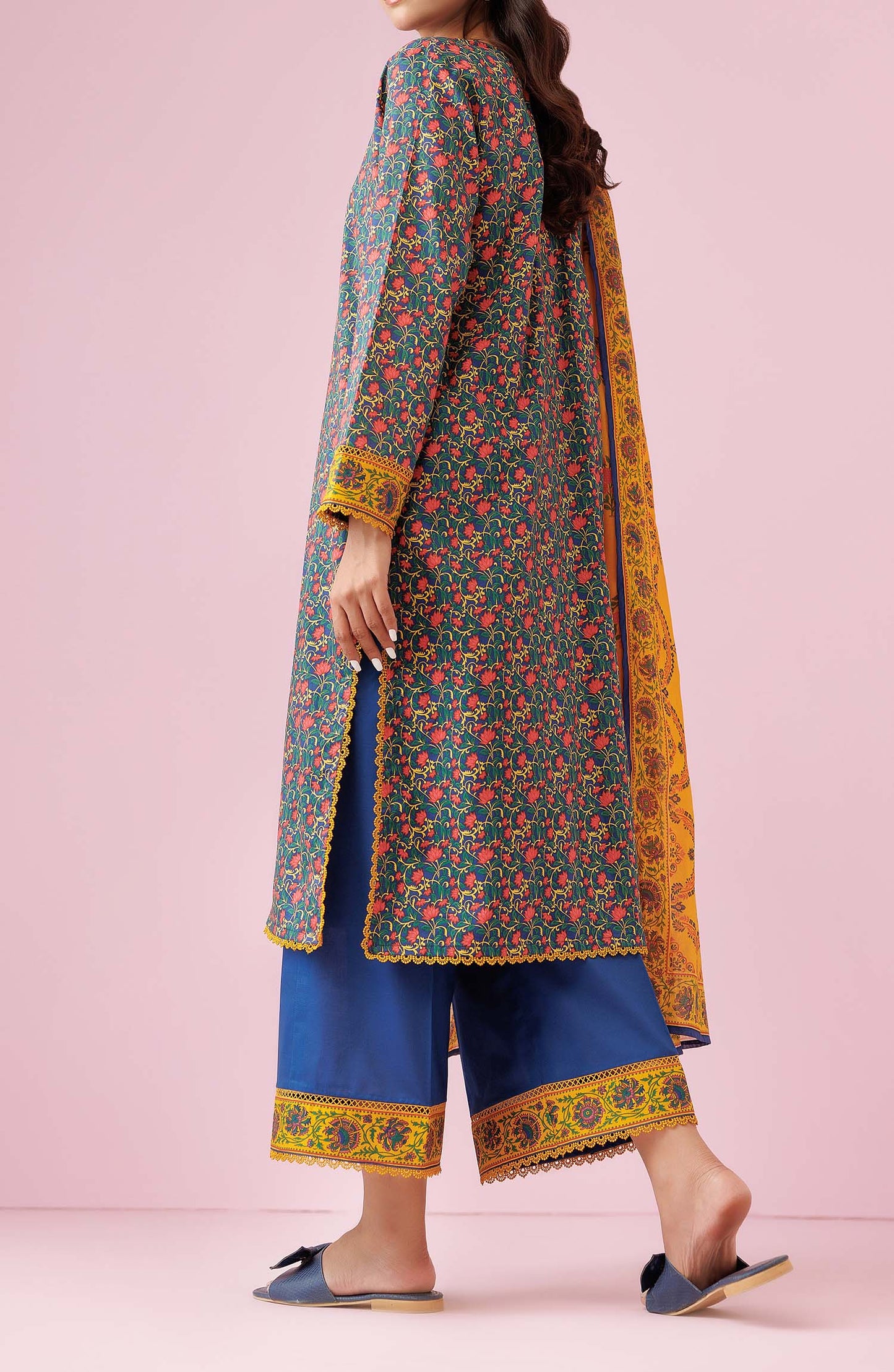 Unstitched 3 Piece Printed Lawn Shirt , Cambric Pant and Lawn Dupatta (OTL-24-348/U BLUE)