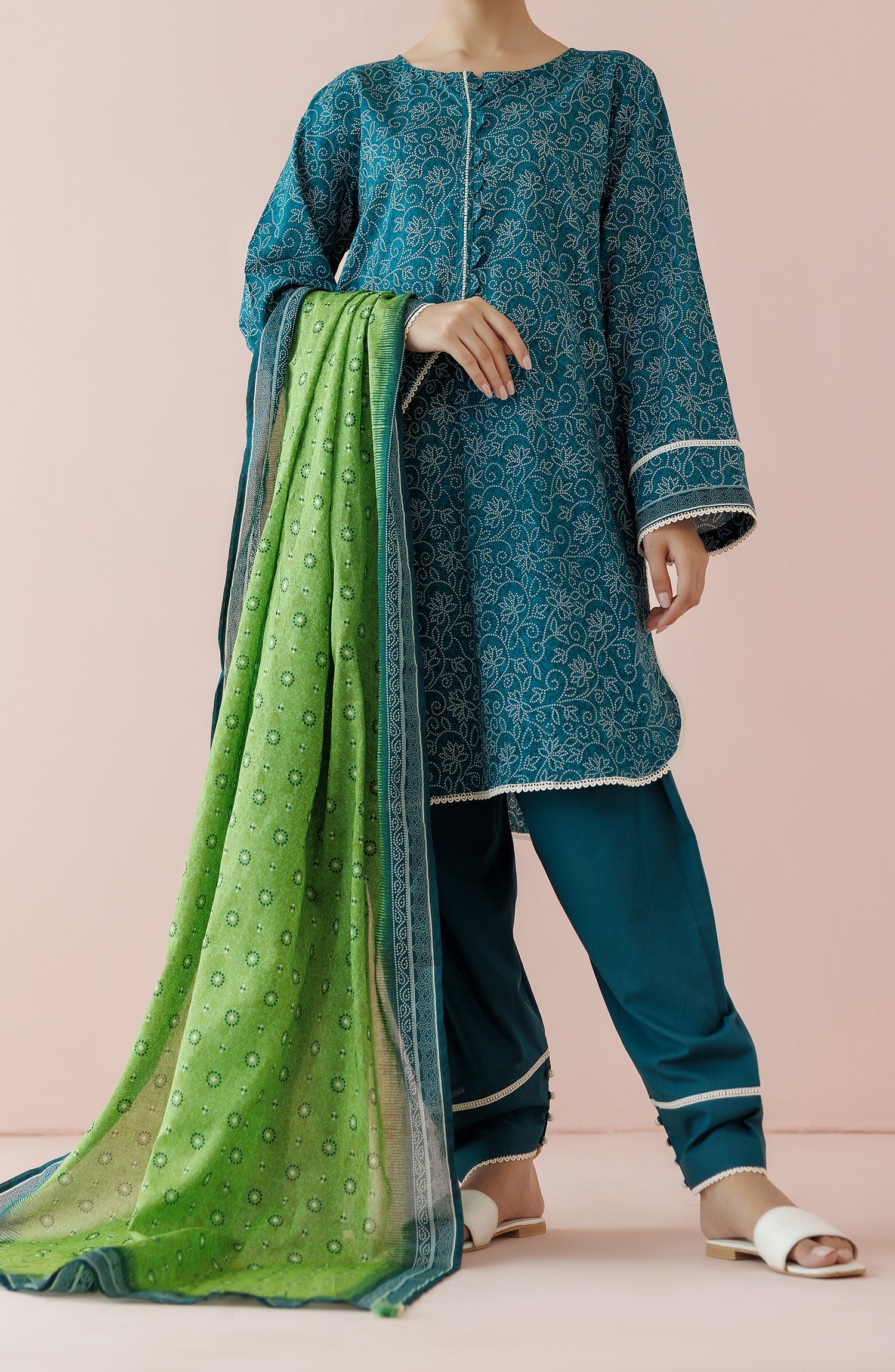 Stitched 3 Piece Printed Lawn Shirt , Cambric Pant and Lawn Dupatta (OTL-24-153/S BLUE)