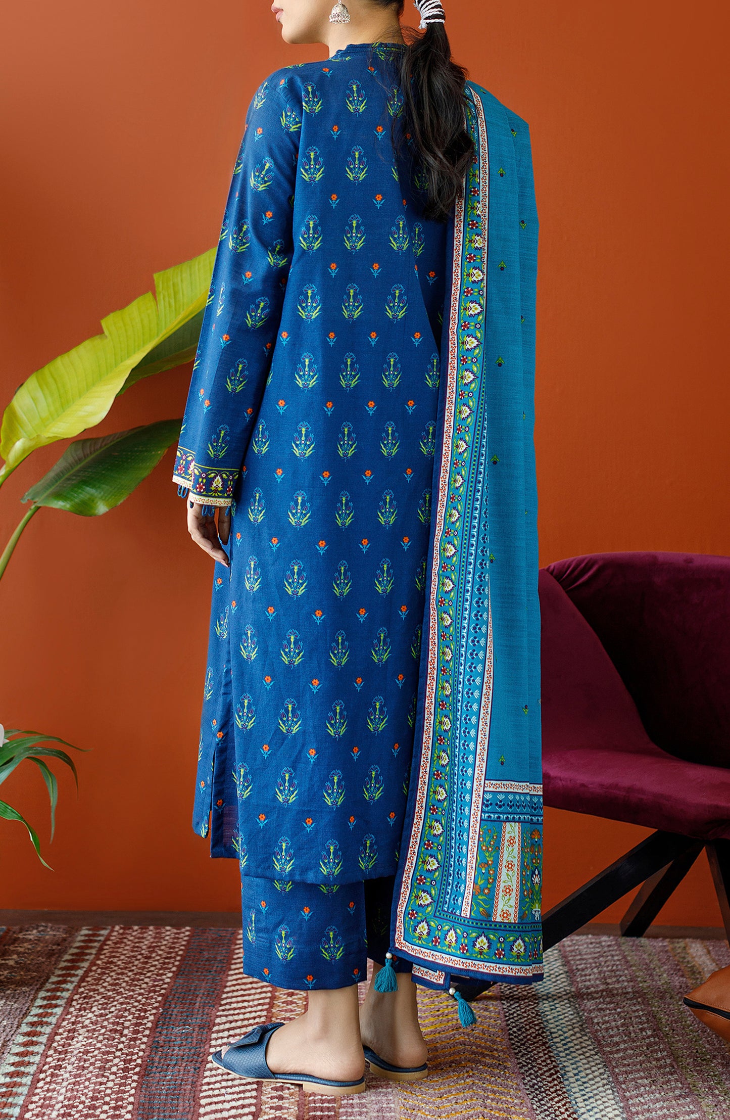 OTL-23-200/U BLUE KHADDAR Women UNSTITCHED SHIRT DUPATTA PANTS