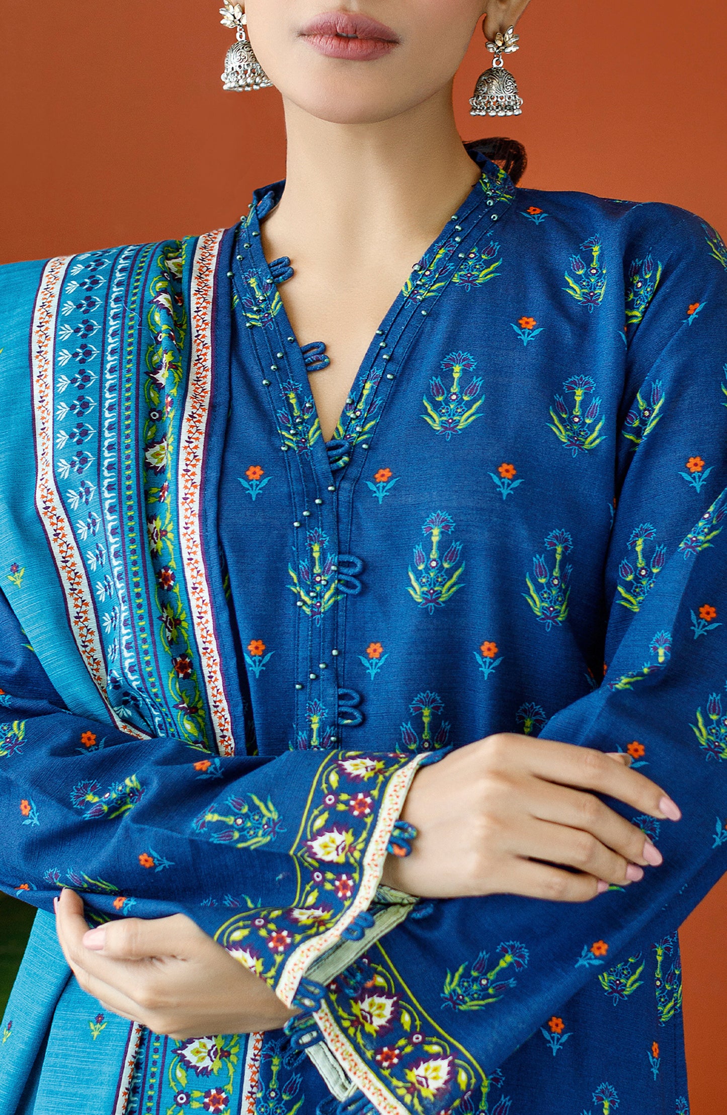 OTL-23-200/U BLUE KHADDAR Women UNSTITCHED SHIRT DUPATTA PANTS