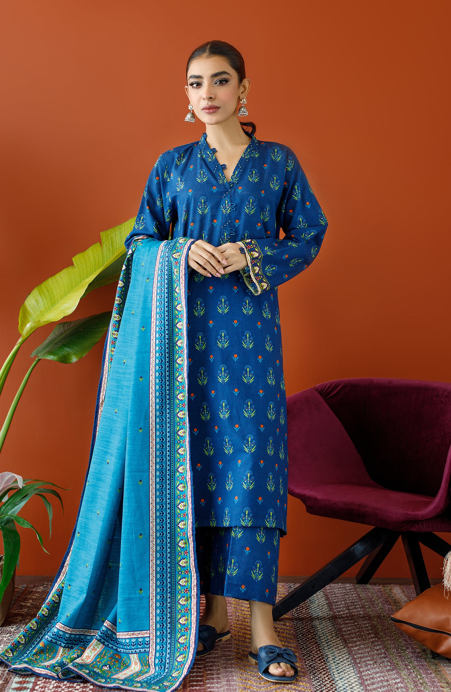 OTL-23-200/S BLUE KHADDAR Women READY TO WEAR SHIRT DUPATTA PANTS