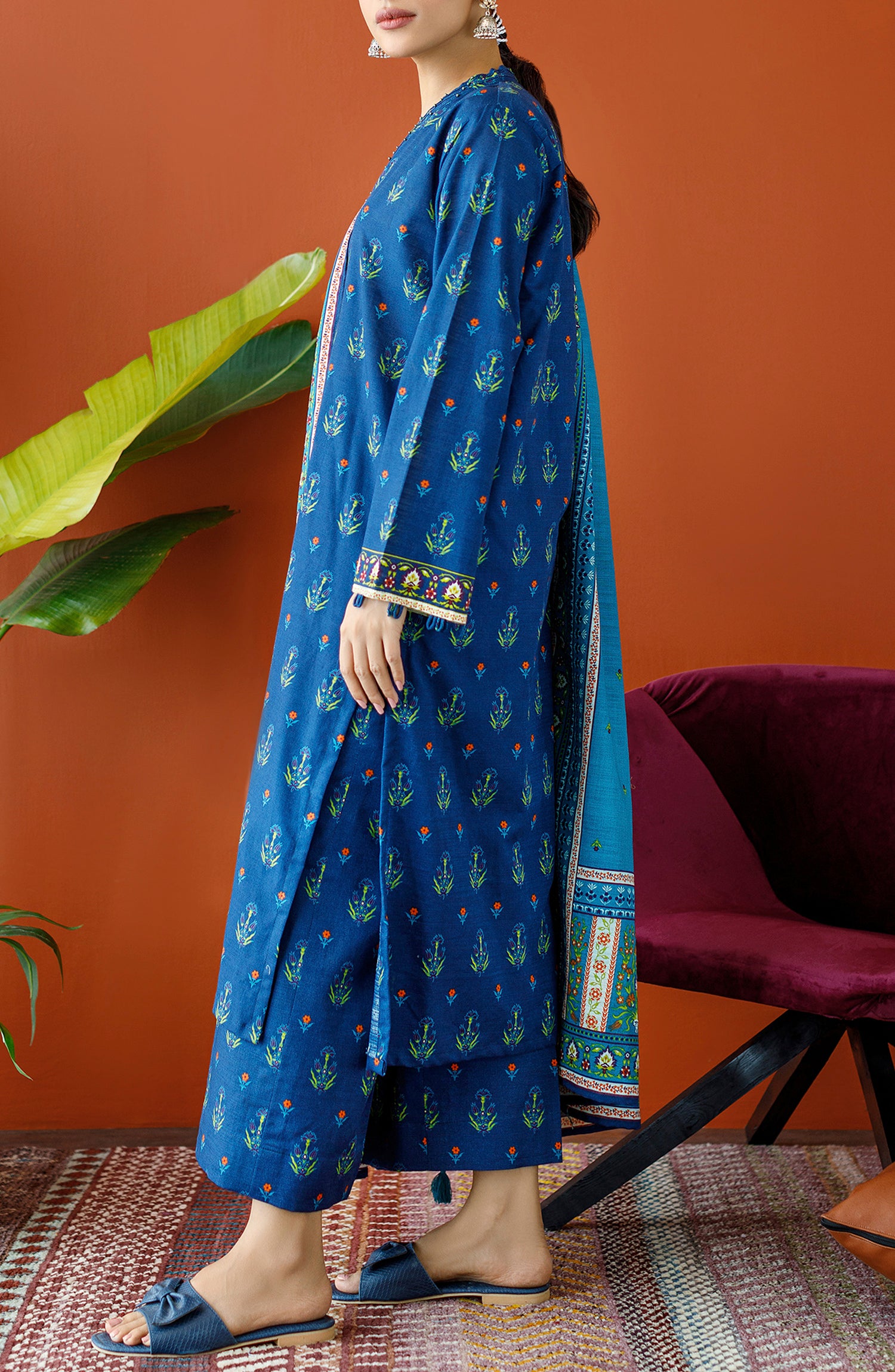 OTL-23-200/U BLUE KHADDAR Women UNSTITCHED SHIRT DUPATTA PANTS