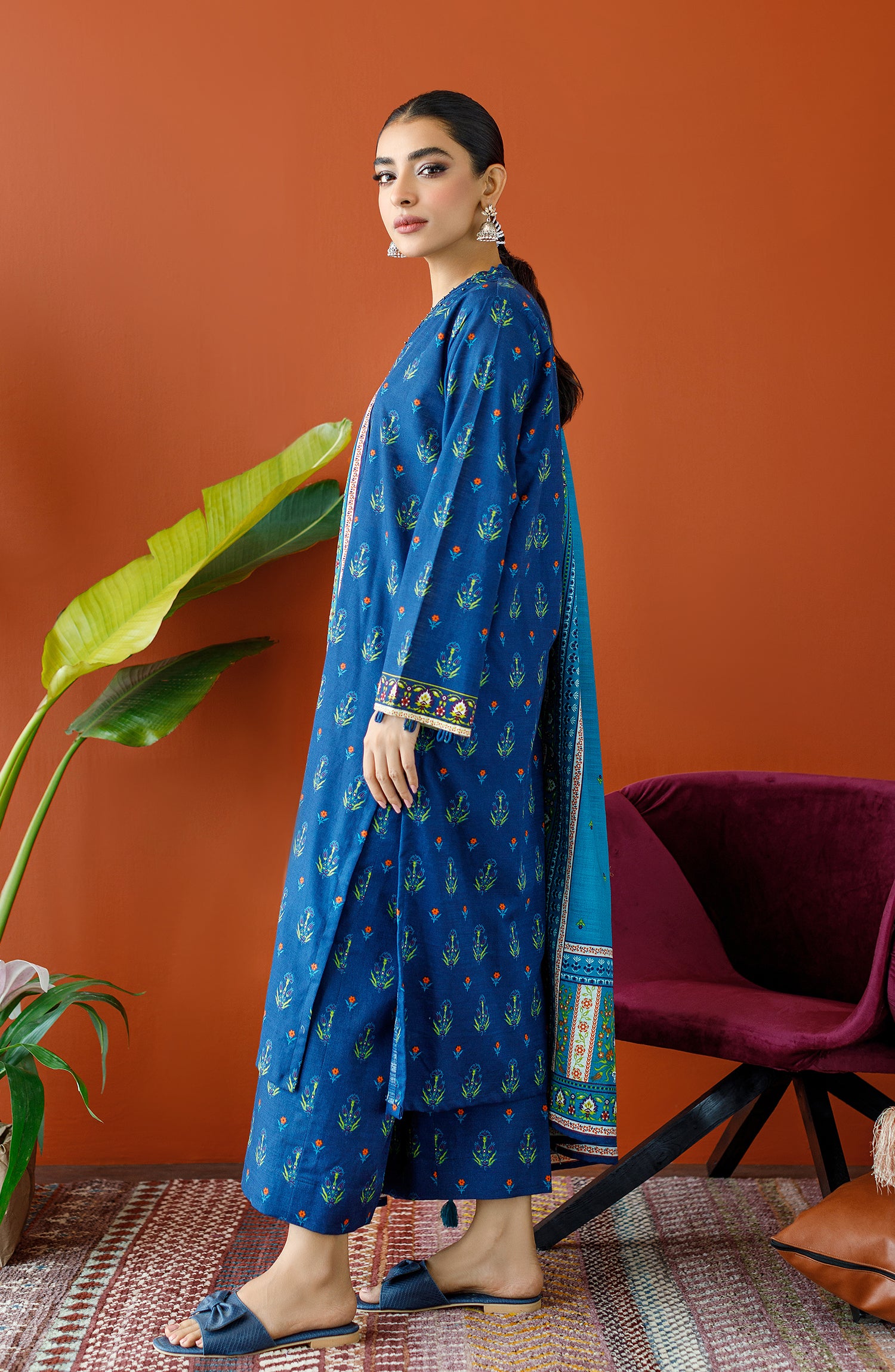 OTL-23-200/S BLUE KHADDAR Women READY TO WEAR SHIRT DUPATTA PANTS