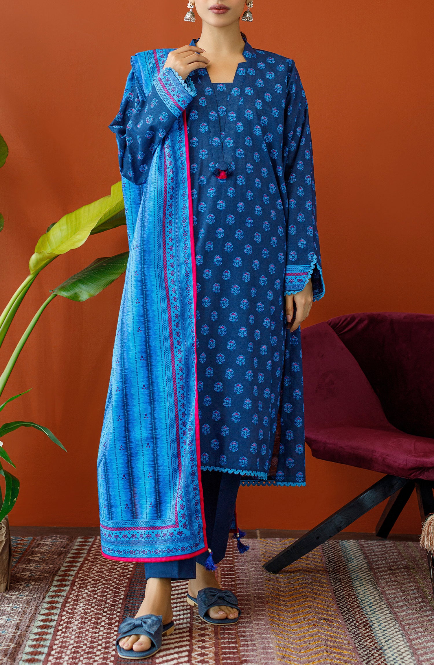 OTL-23-201/S NAVY KHADDAR Women READY TO WEAR SHIRT DUPATTA PANTS