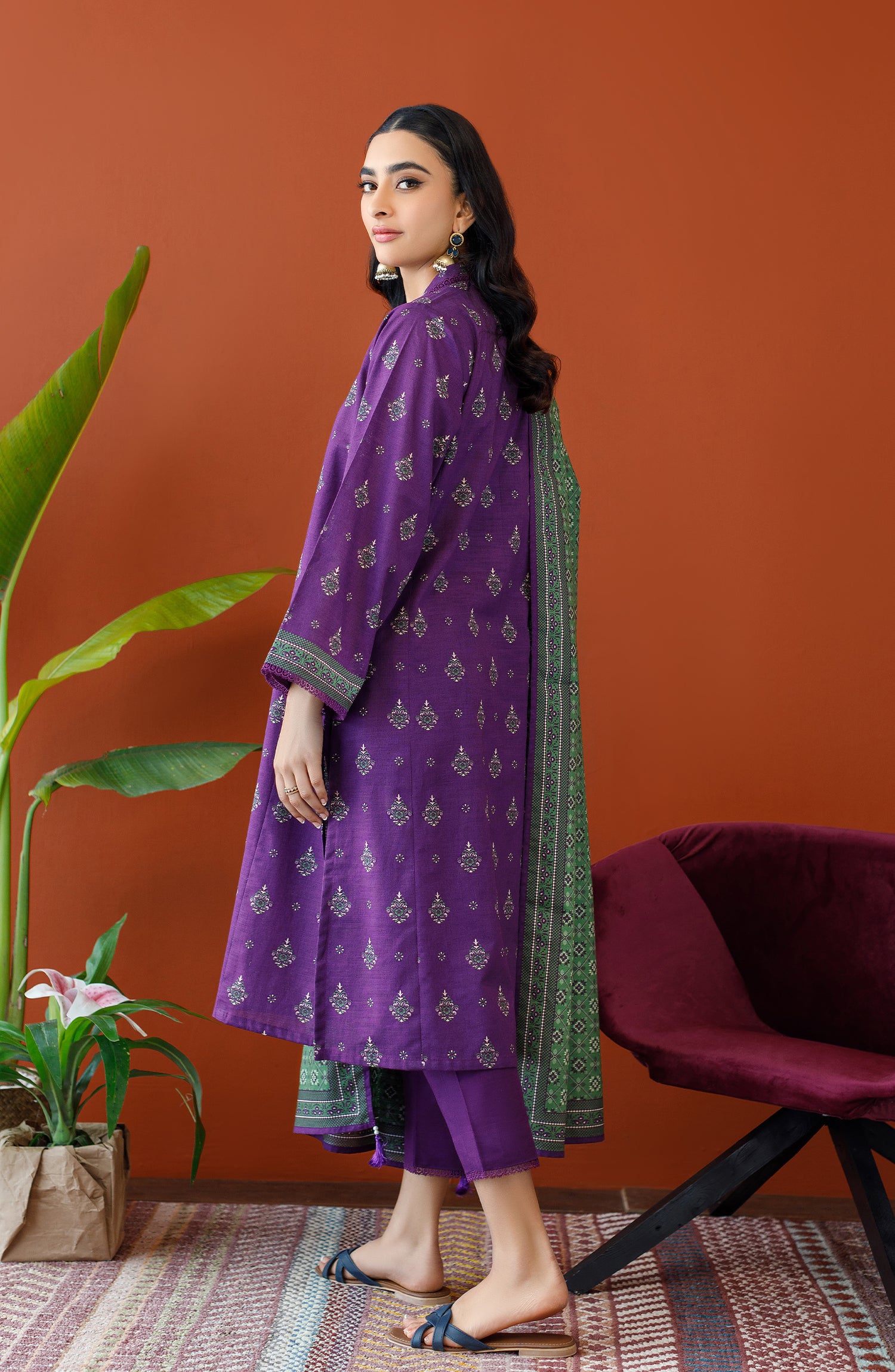 OTL-23-202/U PURPLE KHADDAR Women UNSTITCHED SHIRT DUPATTA PANTS