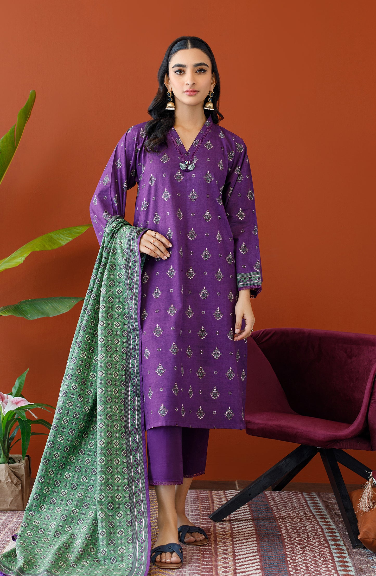 OTL-23-202/S PURPLE KHADDAR Women READY TO WEAR SHIRT DUPATTA PANTS