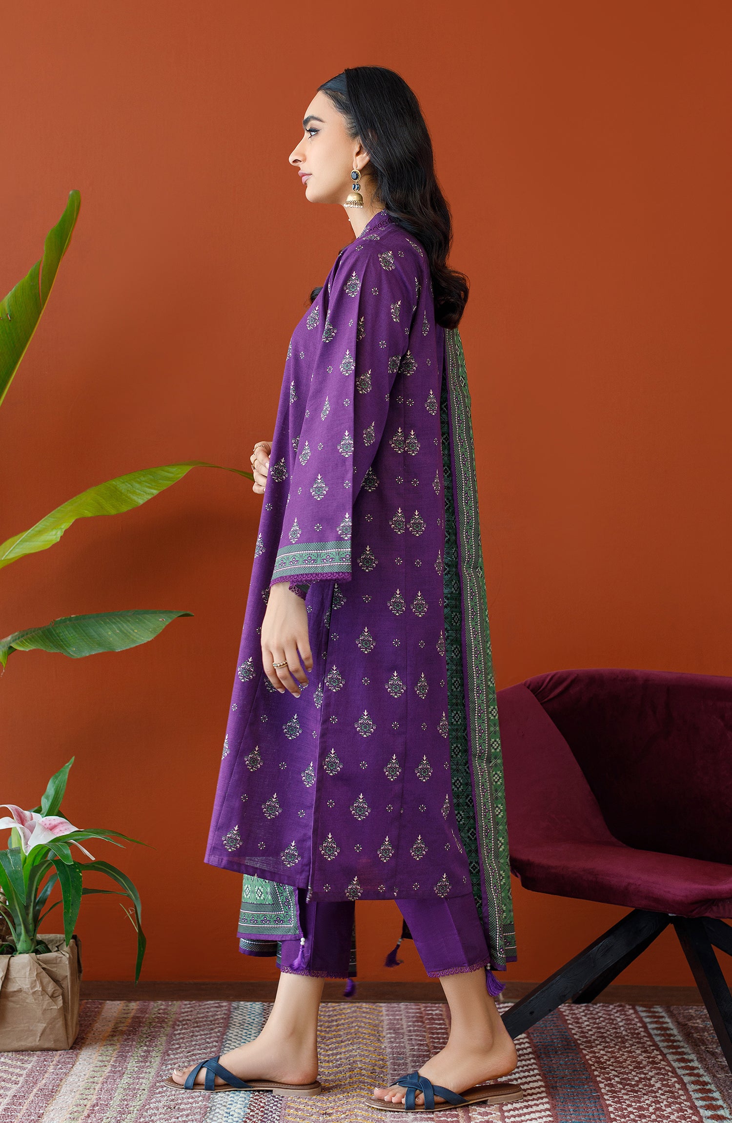 OTL-23-202/U PURPLE KHADDAR Women UNSTITCHED SHIRT DUPATTA PANTS