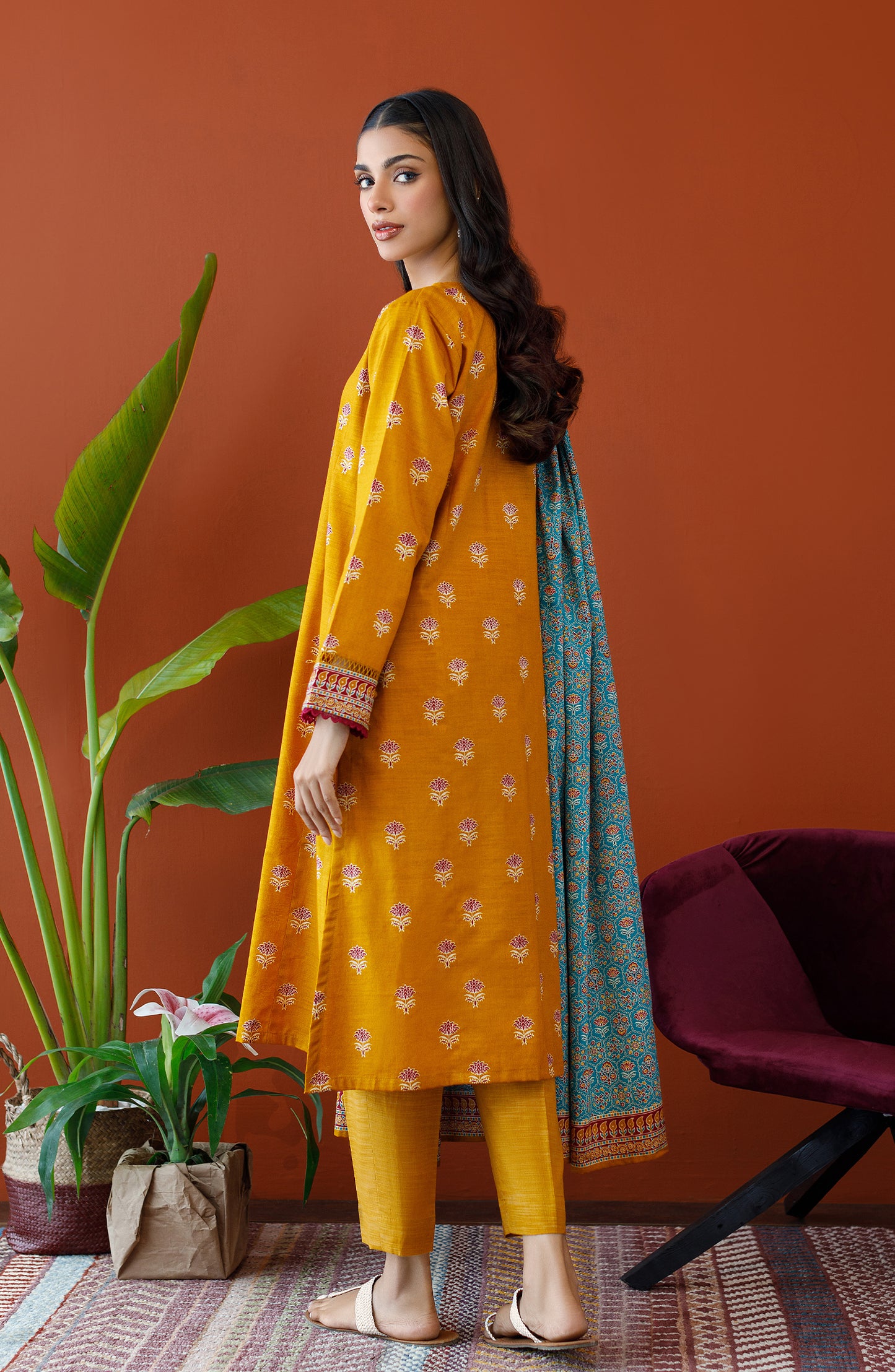 OTL-23-210/S MUSTARD KHADDAR Women READY TO WEAR SHIRT DUPATTA PANTS