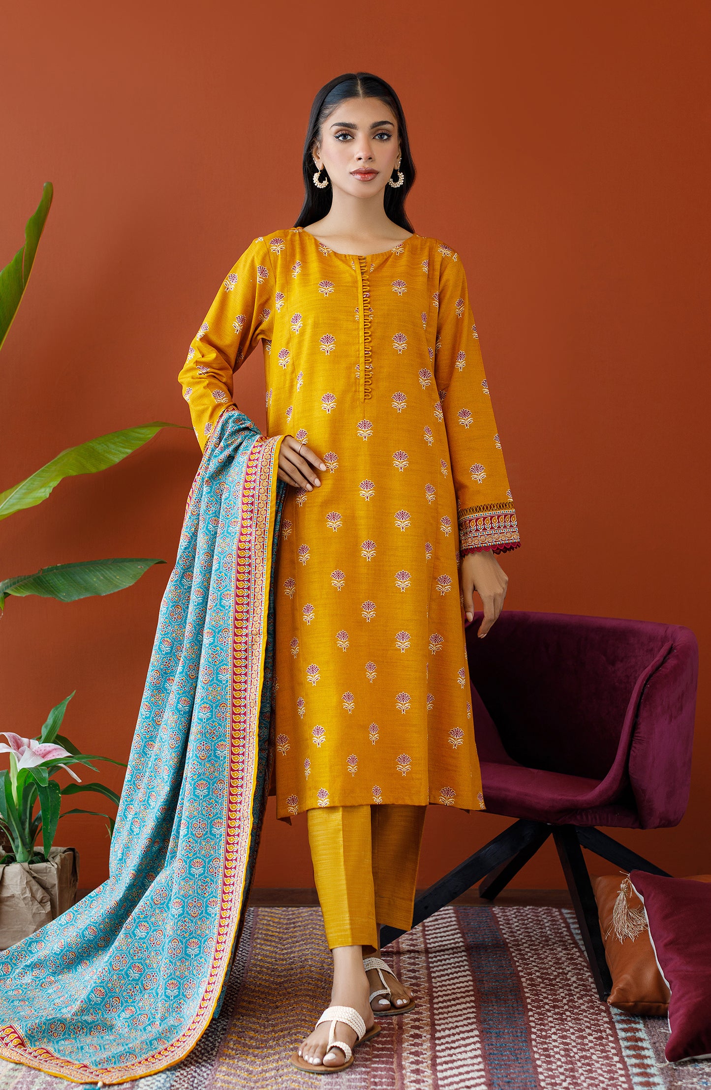 OTL-23-210/S MUSTARD KHADDAR Women READY TO WEAR SHIRT DUPATTA PANTS