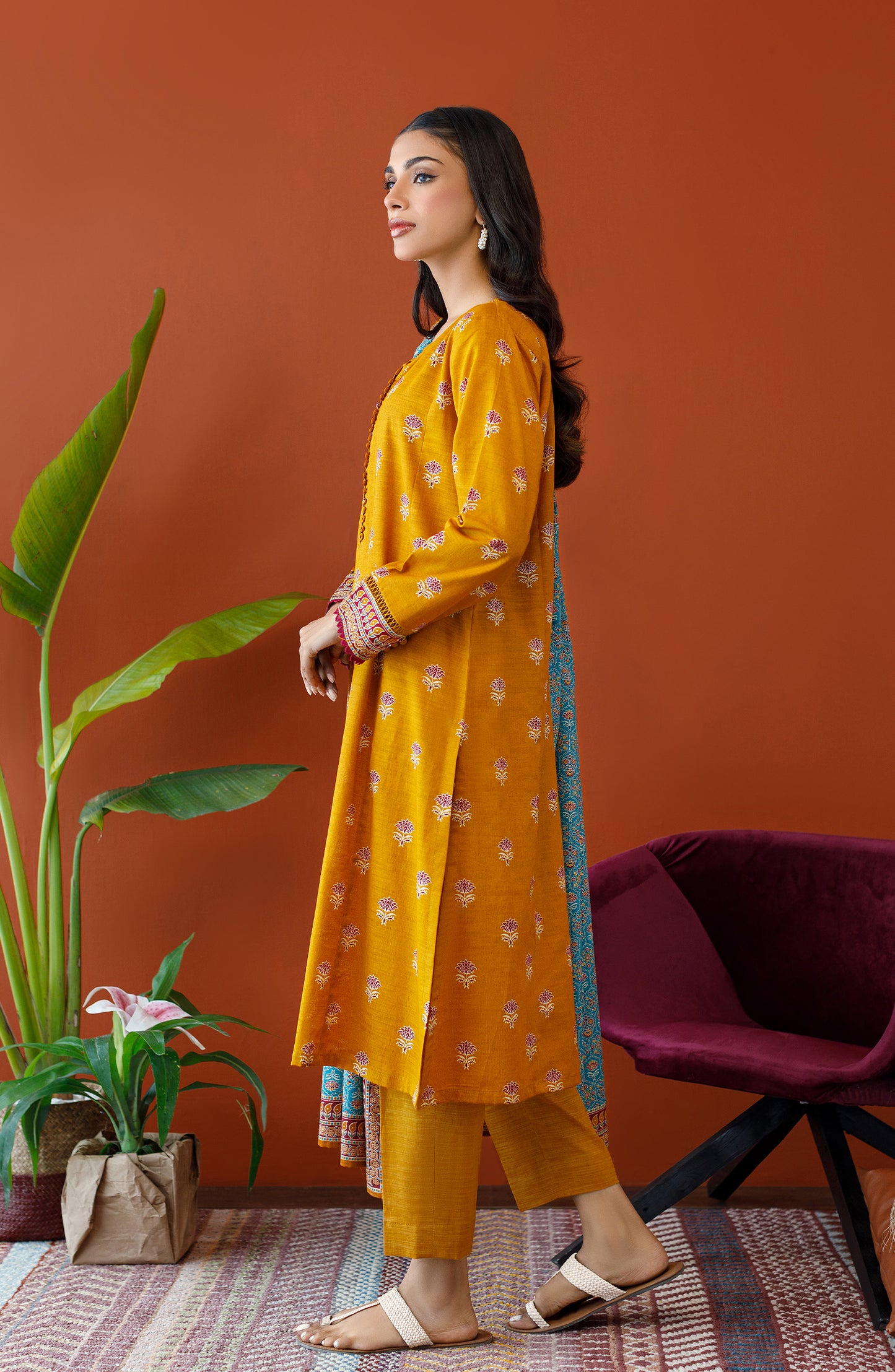 OTL-23-210/S MUSTARD KHADDAR Women READY TO WEAR SHIRT DUPATTA PANTS