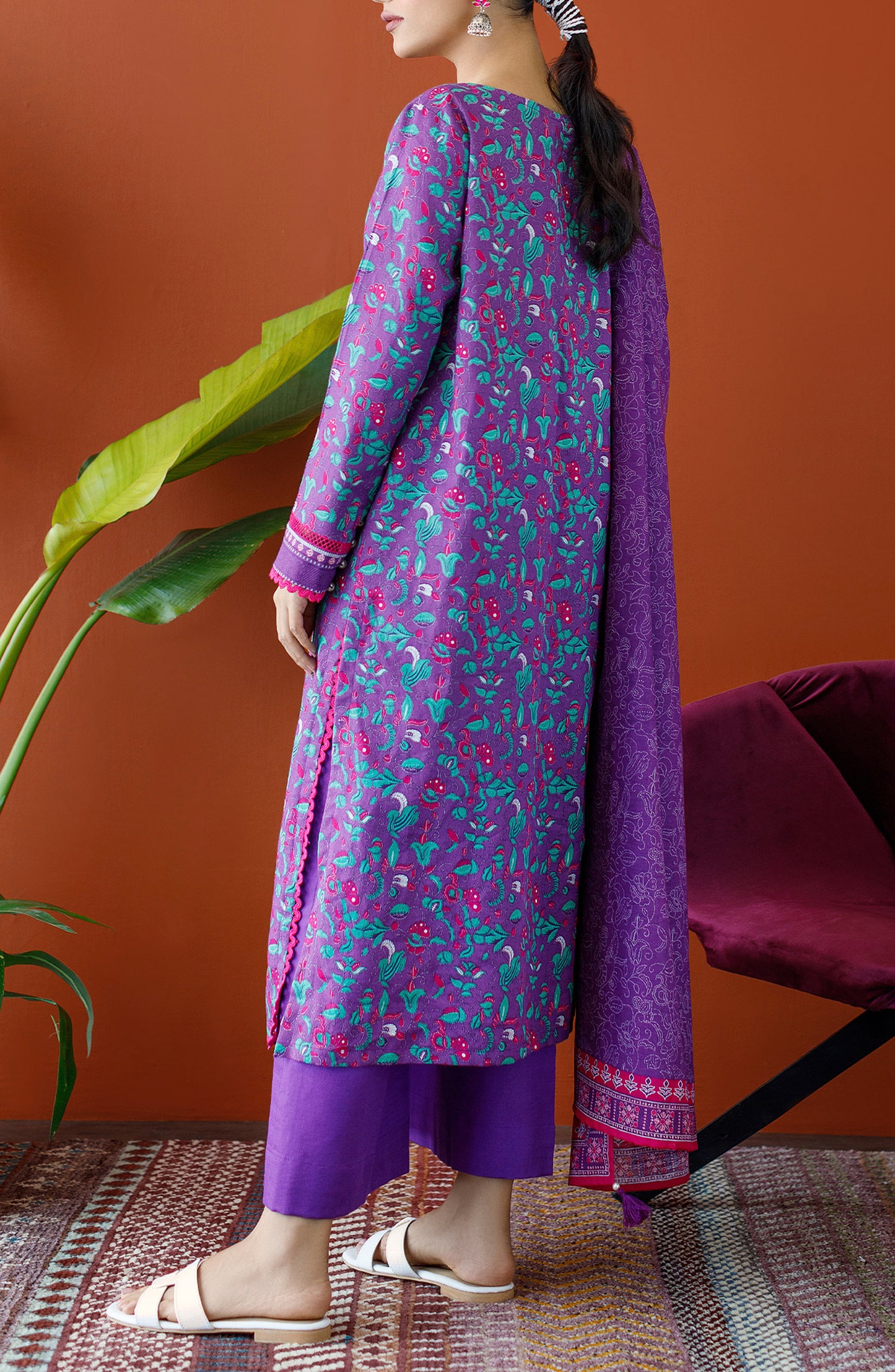 OTL-23-229/U PURPLE KHADDAR Women UNSTITCHED SHIRT DUPATTA PANTS