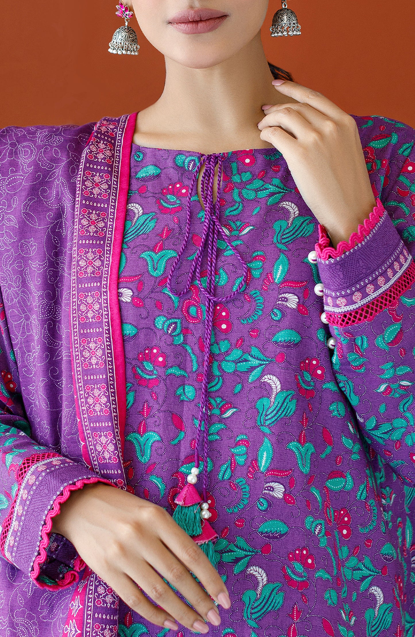 OTL-23-229/U PURPLE KHADDAR Women UNSTITCHED SHIRT DUPATTA PANTS