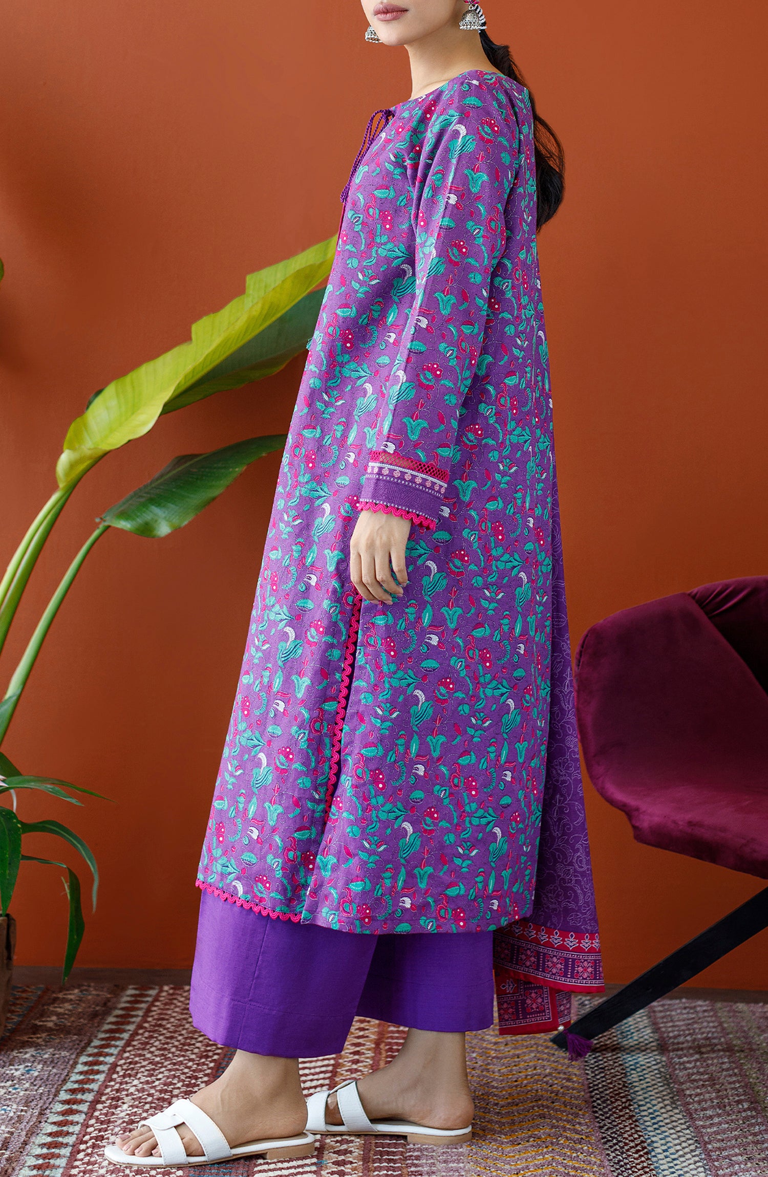 OTL-23-229/U PURPLE KHADDAR Women UNSTITCHED SHIRT DUPATTA PANTS